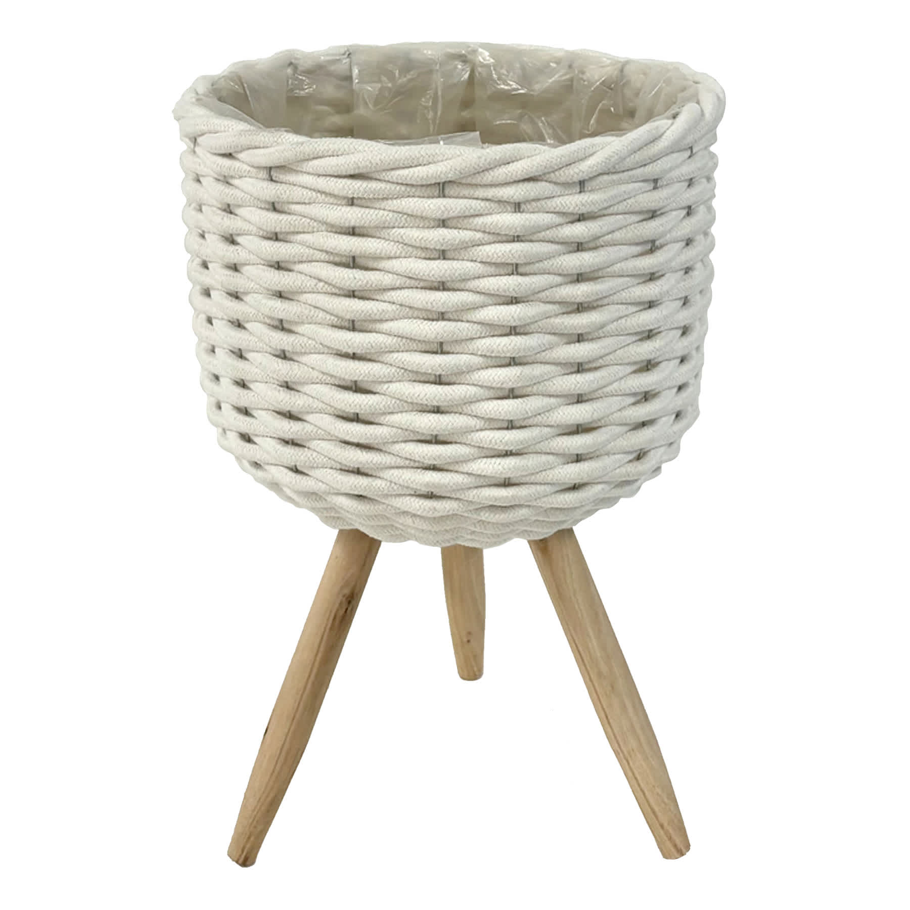 White Cotton Rope Weave Plant Stand, 16"