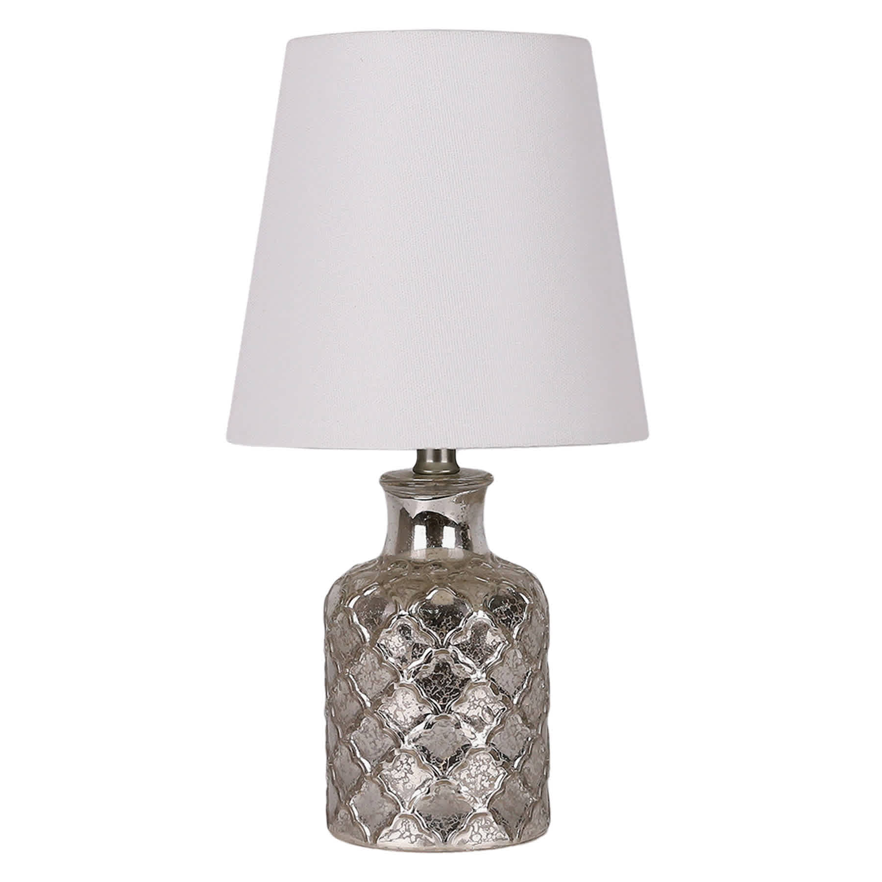 Mercury Glass Quatrefoil Mini Table Lamp with Shade, 13"