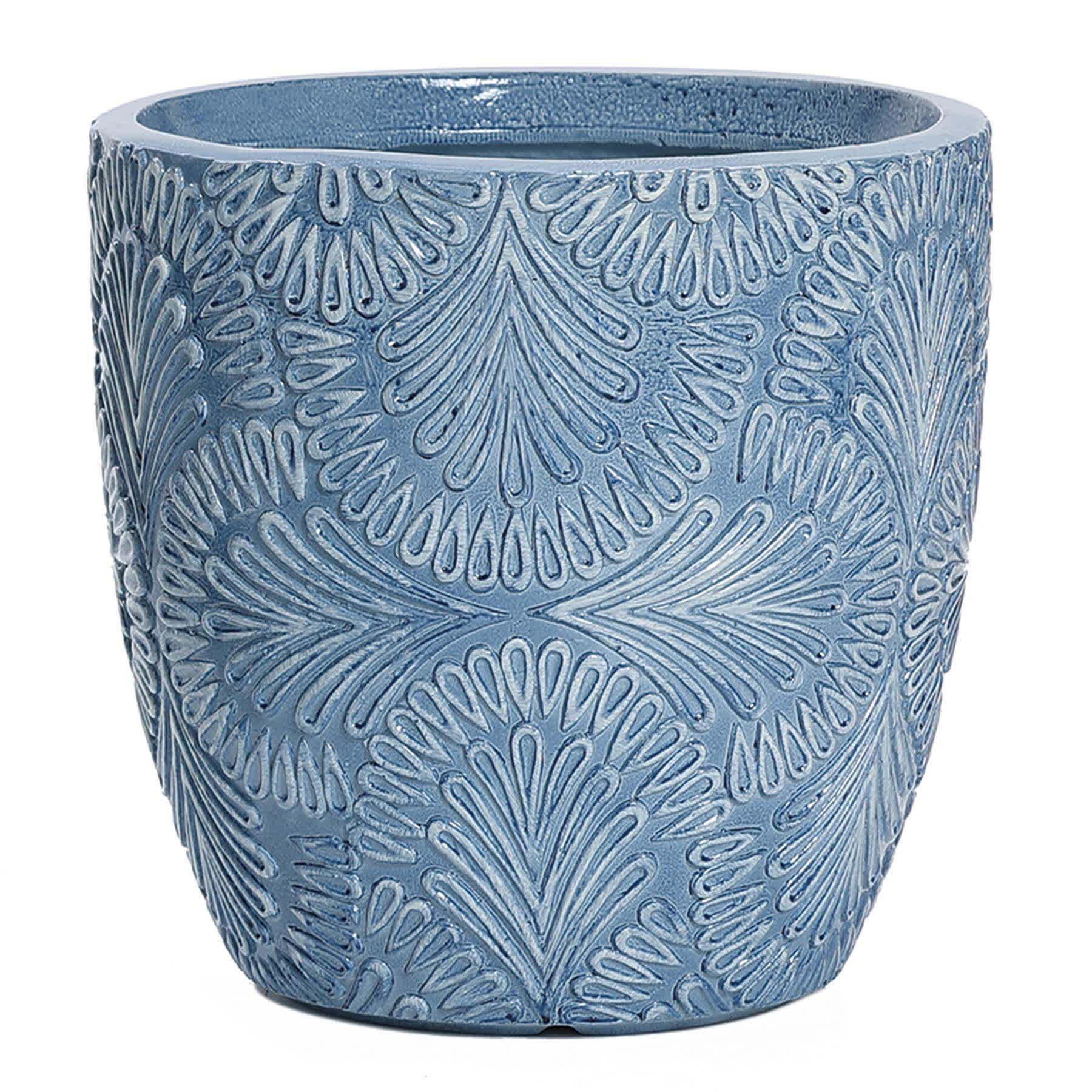 Blue Glazed Damask Outdoor Planter, Medium