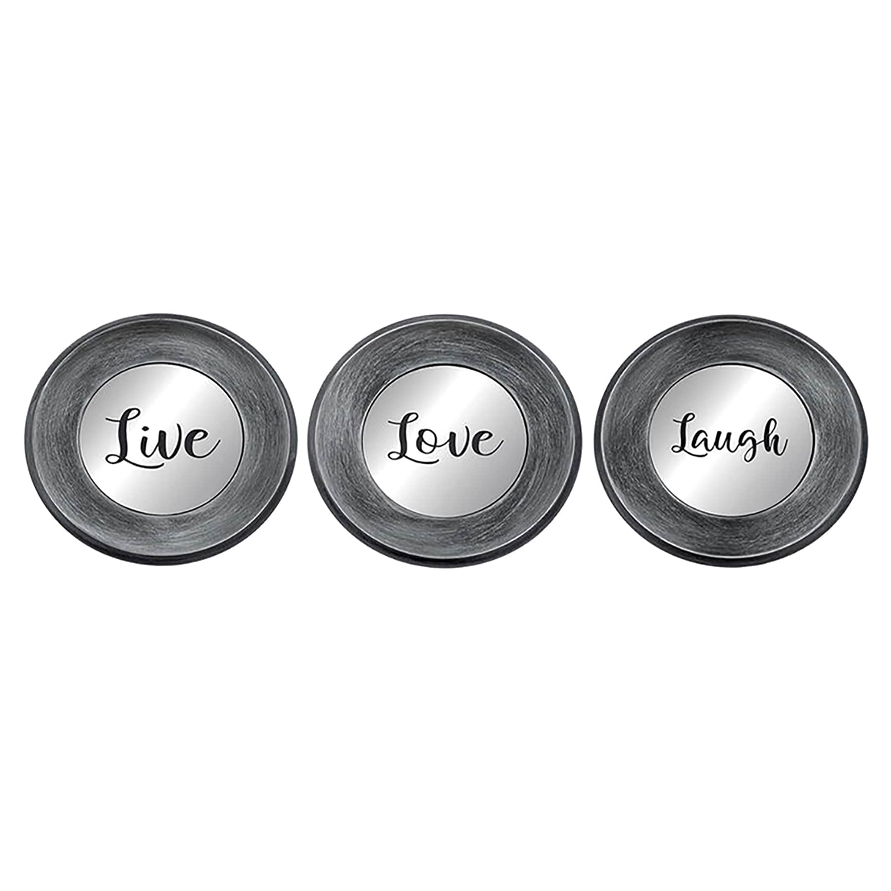 3-Piece Live, Love, Laugh Silver Wall Mirror Set, 10"
