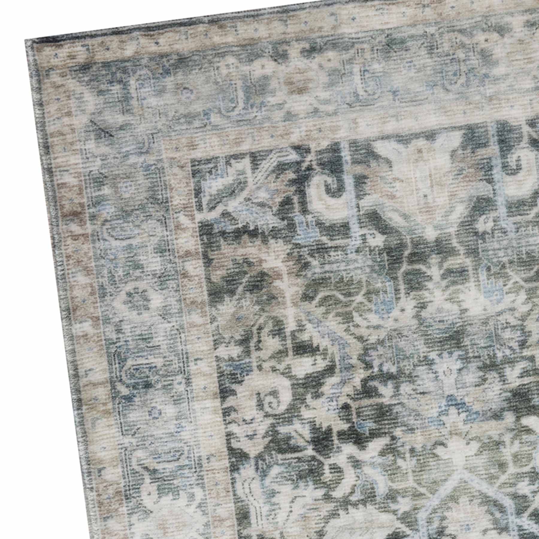 Emerald Green Medallion Washable Chenille Accent Rug with Non-Slip Back, 27x45