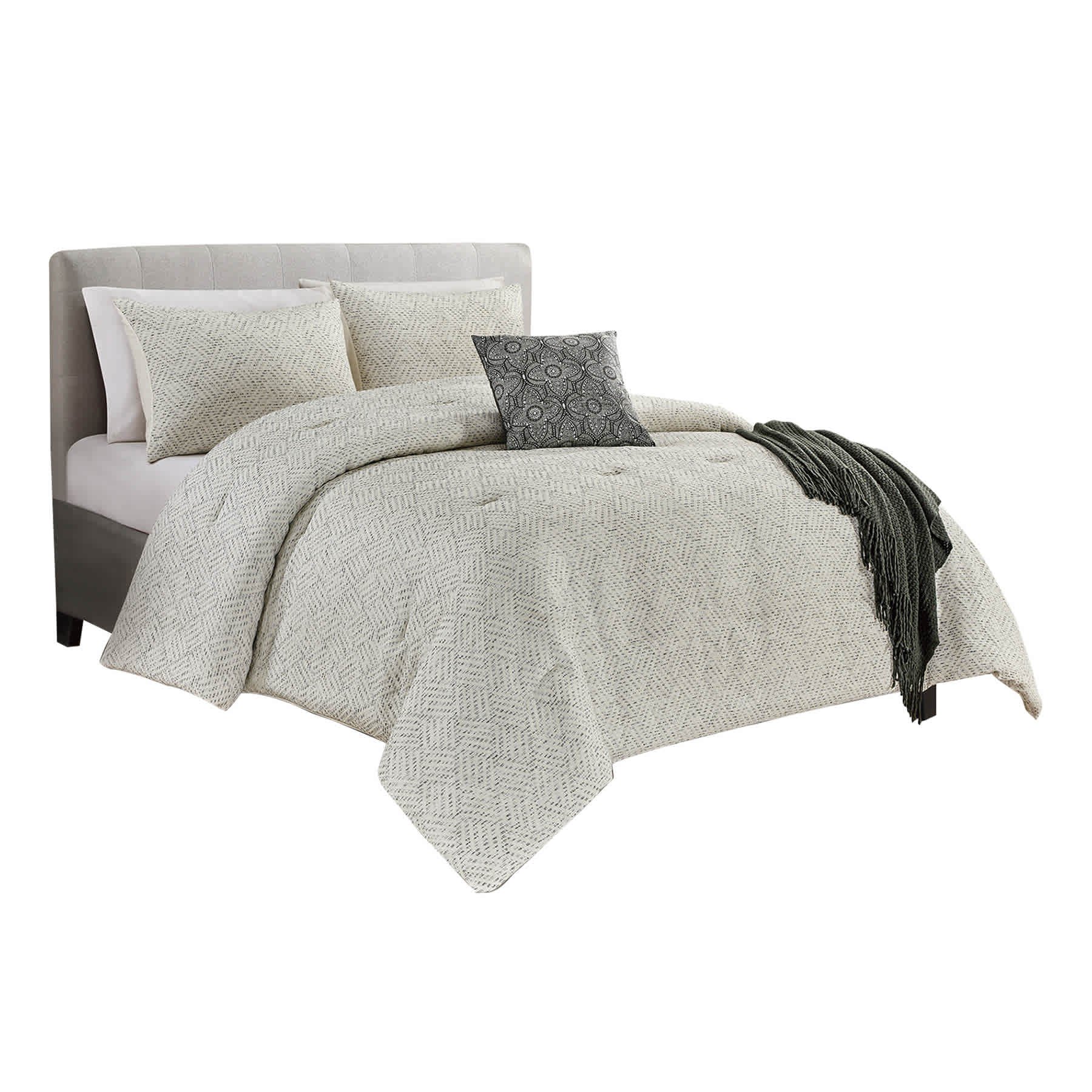 Found & Fable 5-Piece White Grid Jacquard Comforter Set, King