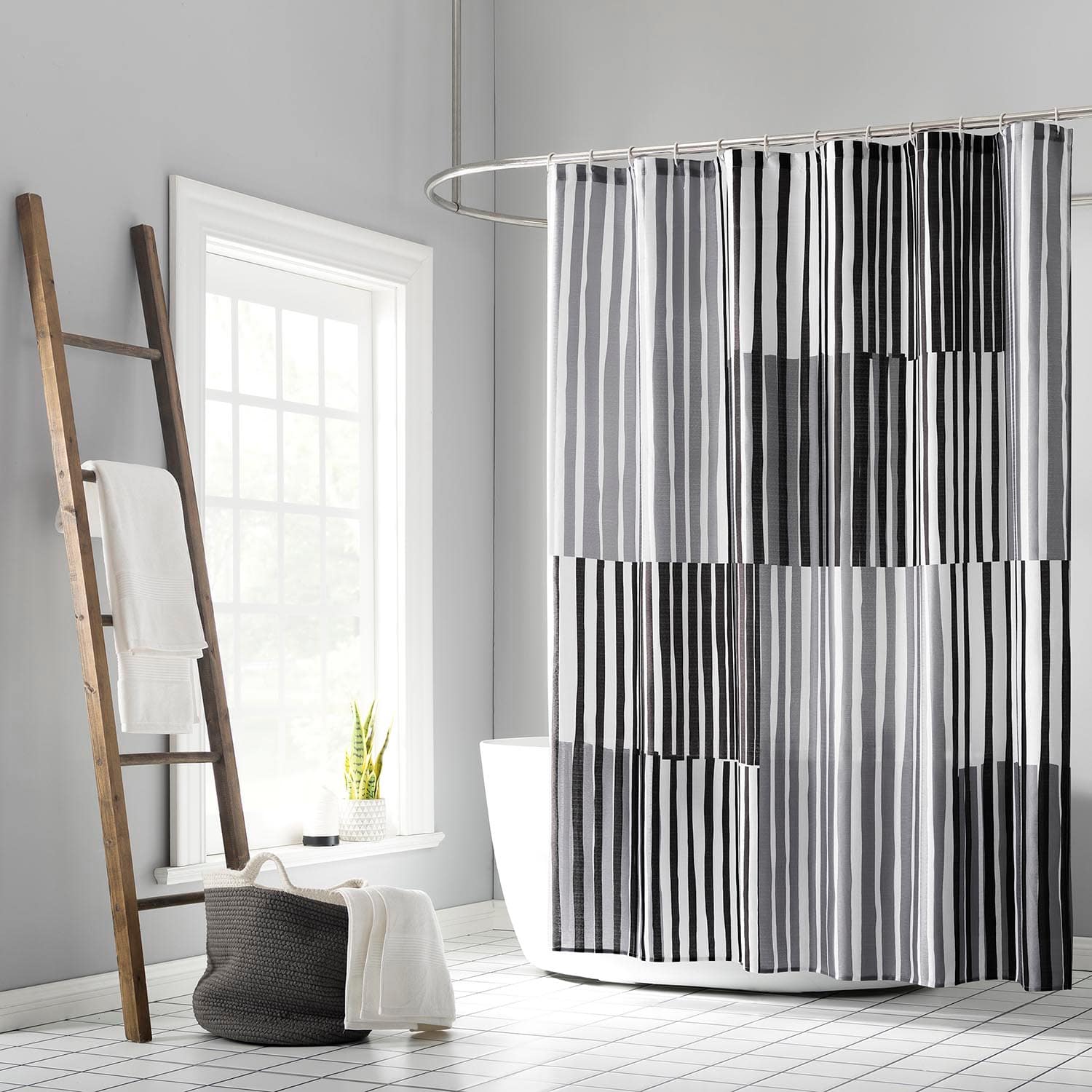 13-Piece Lane Black Multi Stripe Shower Curtain Set, 70x72