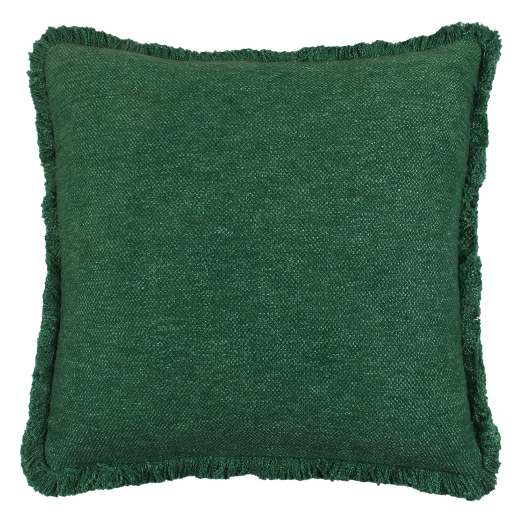 Found & Fable Dark Green Solid Woven Fringe Outdoor Throw Pillow, 18"