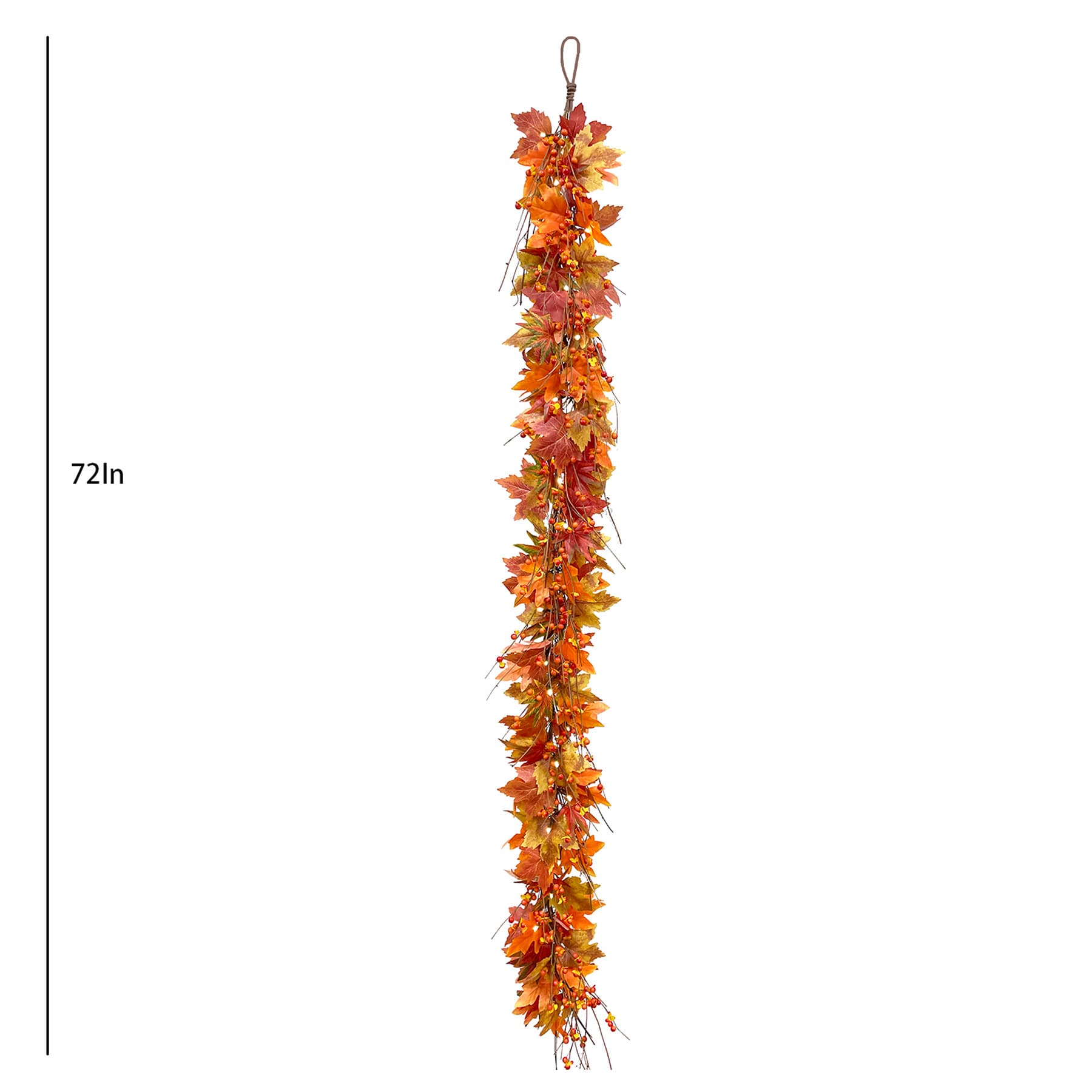 Warm Light LED Maple Leaves & Berries Garland with Timer, 72"