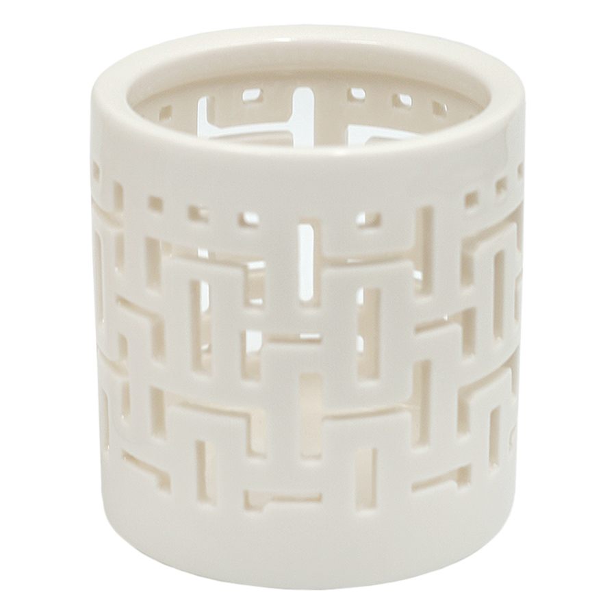 Grace Mitchell White Ceramic Cutout Tealight Candle Holder, 3"
