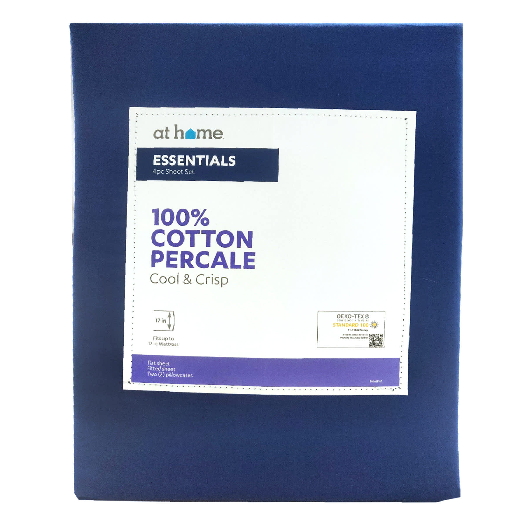 4-Piece Navy Blue 200 Thread Count Cotton Essentials Sheet Set, Full