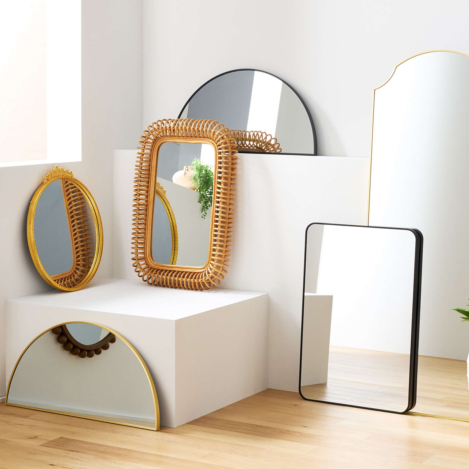Half Moon Black Wall Mirror, 18x36