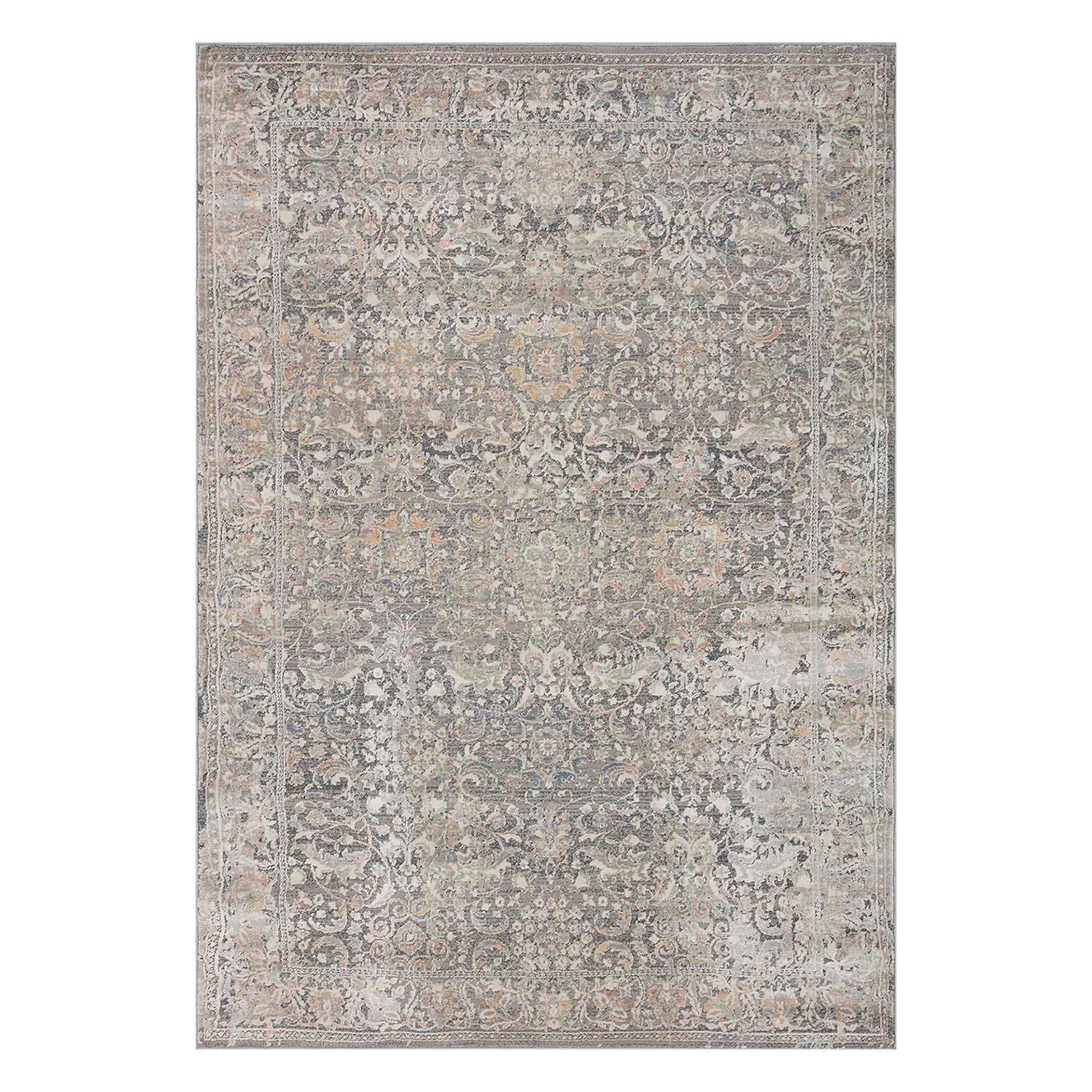 (B769) Helena Grey Floral Area Rug, 5x7