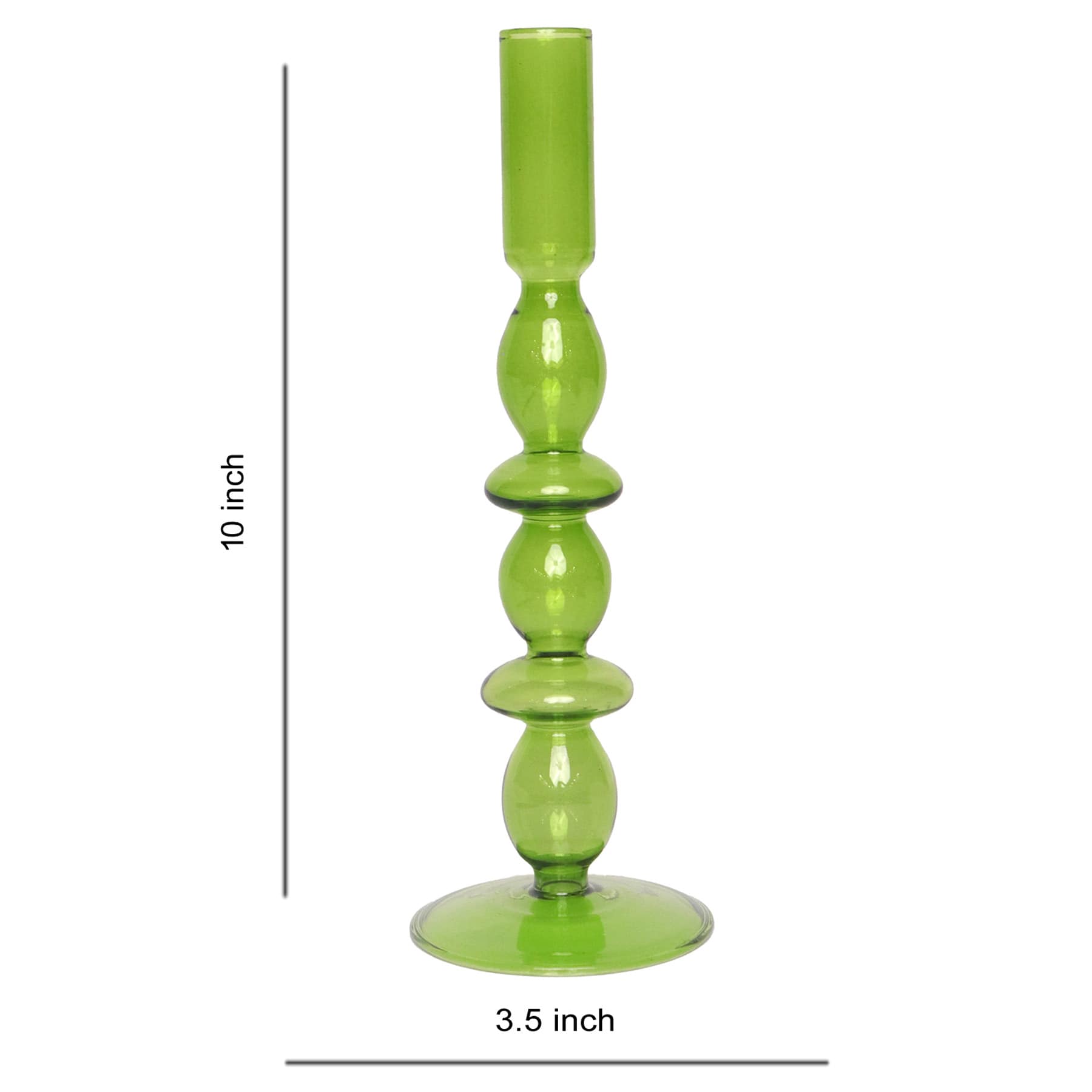 Green Bubble Glass Taper Candle Holder, 10"