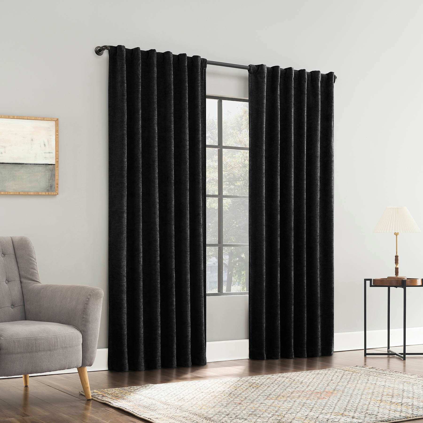 Sun Zero Black Velvet Double Magnet Blackout Curtain Panel, 84"
