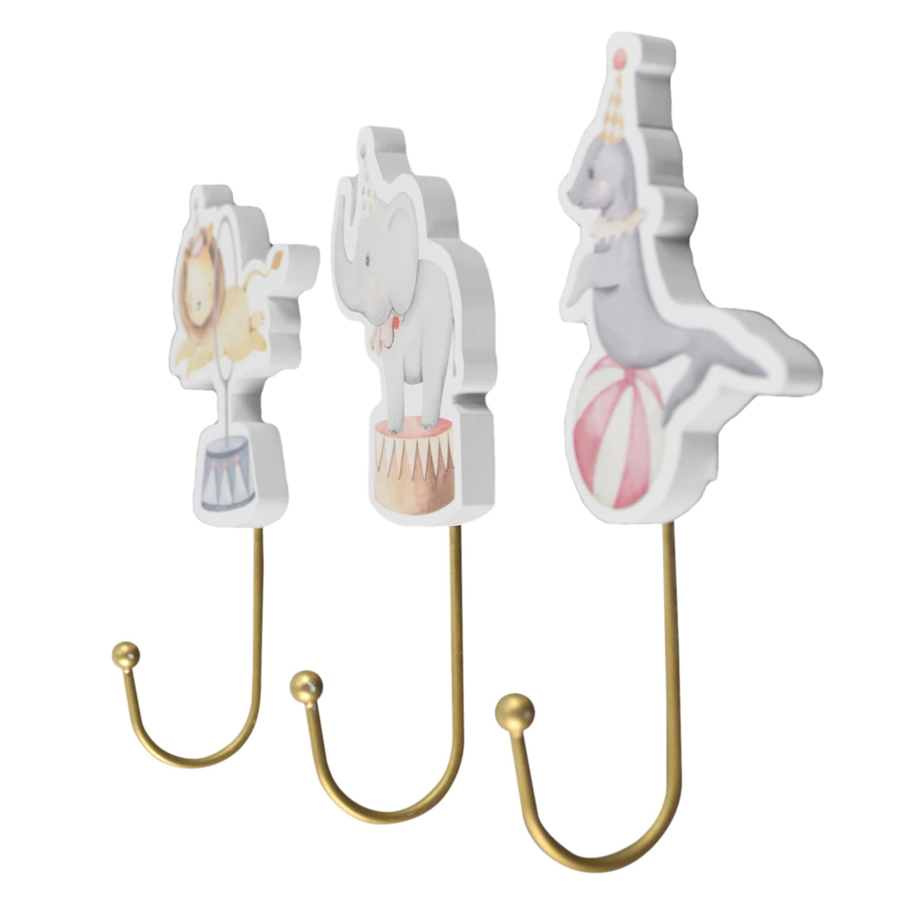 Set of 3 Circus Animal Wall Hooks, 4x7