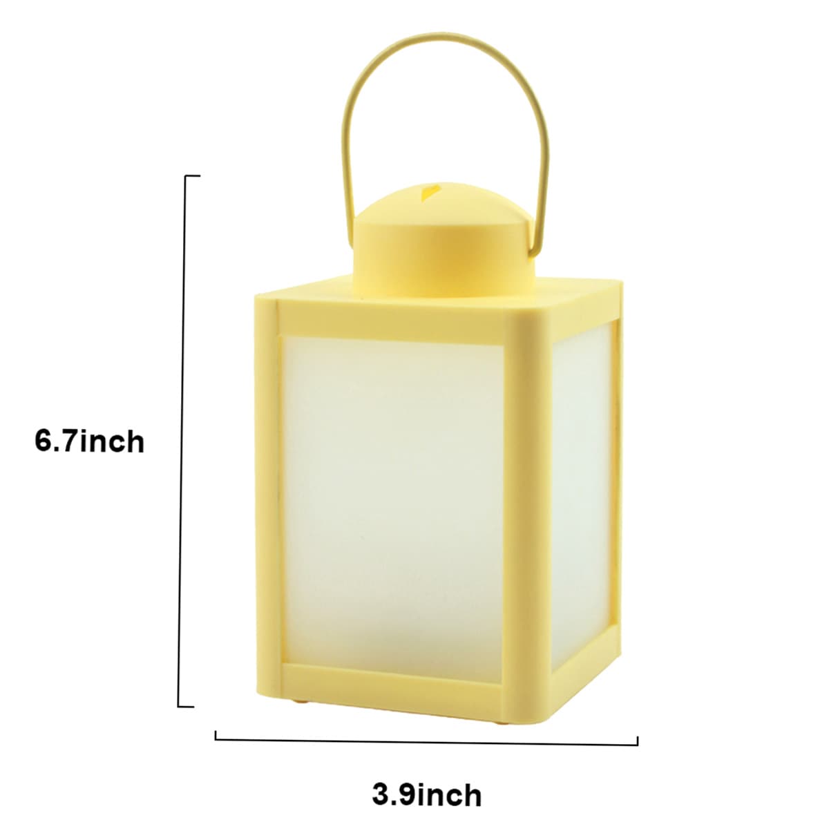 Yellow Plastic LED Lantern with Frosted Glass, 6.7"