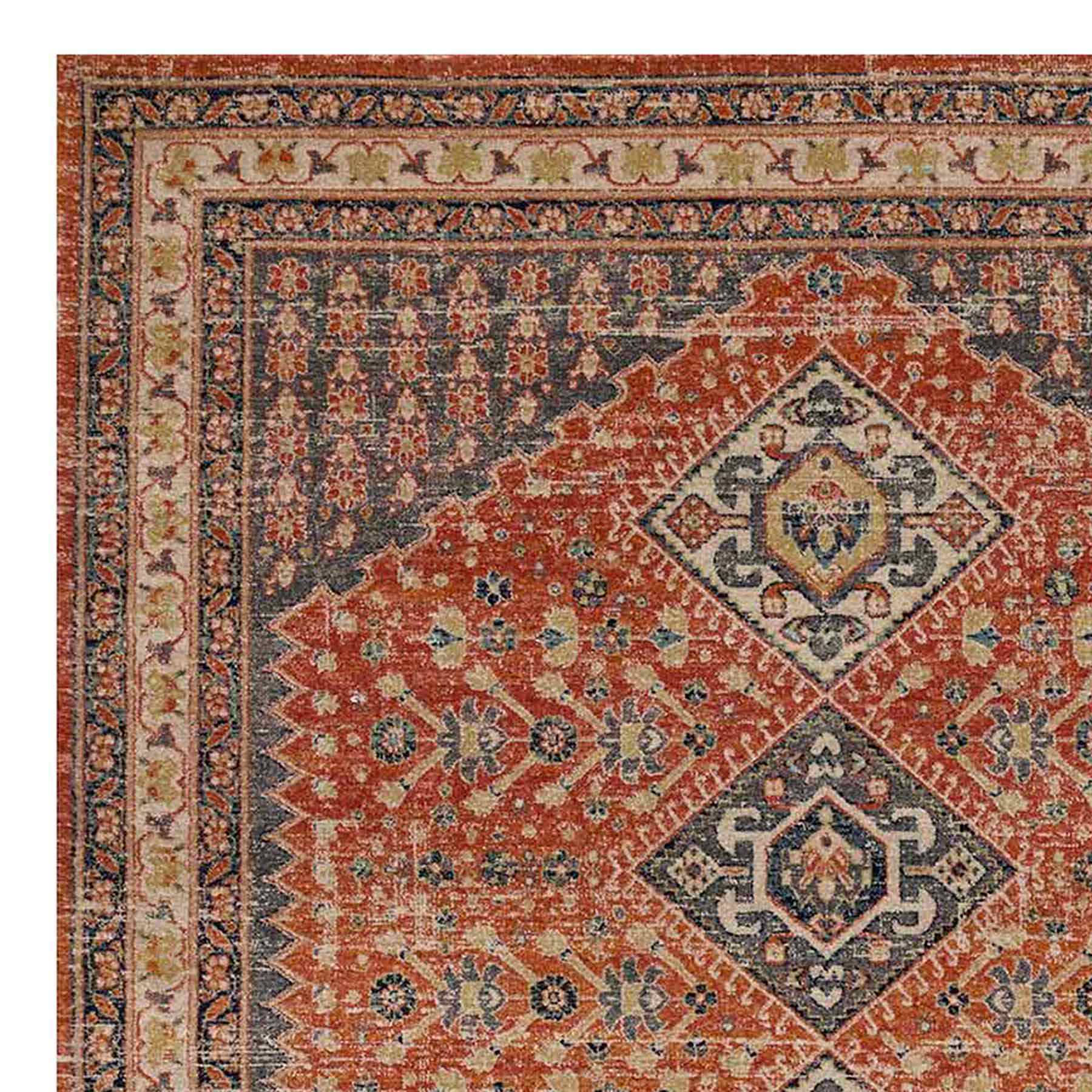 (B619) Dayton Red & Rust Diamond Design Area Rug, 5x7