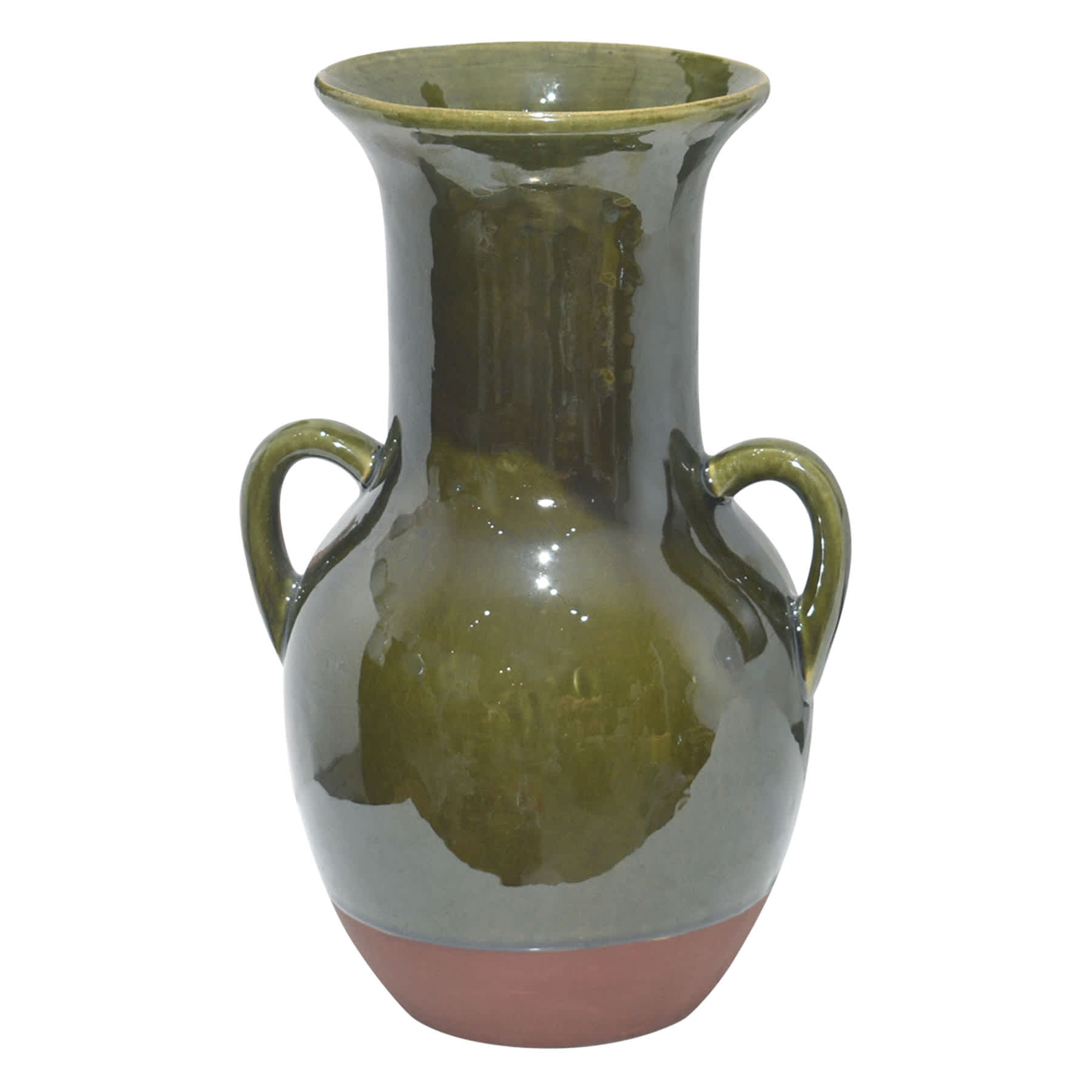 Olive Brown Ceramic Vase with Handles, 13.8"