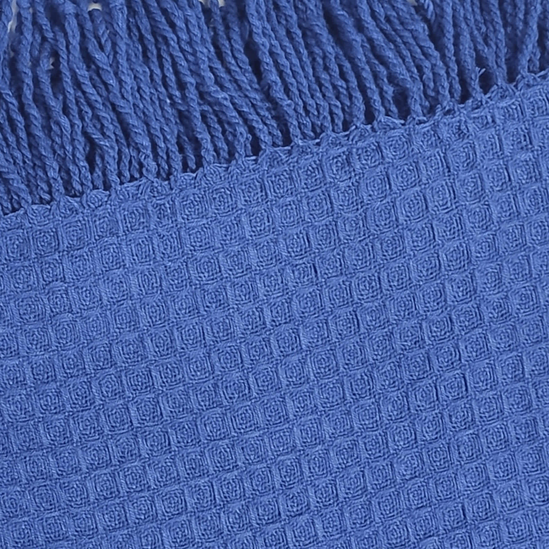 Providence Blue Waffle Woven Fringe Throw Blanket, 50x60