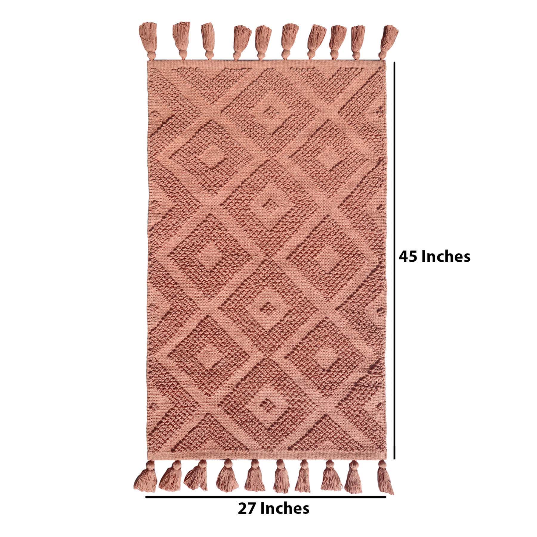 Muted Clay Handwoven Hi-Lo Diamond Accent Rug, 27x45