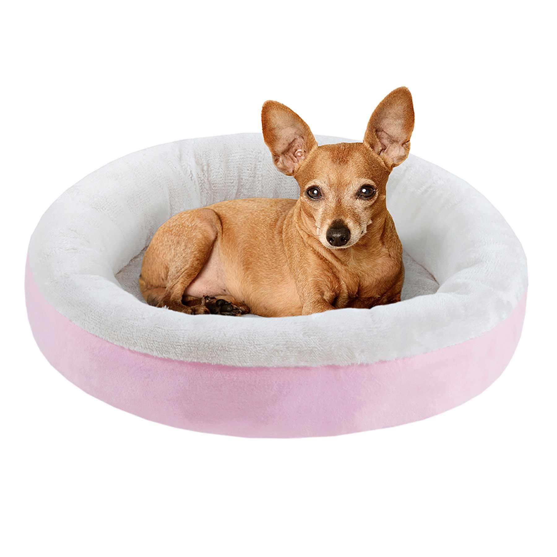 Crystal Pink Velvet & Microtec Donut Pet Bed, 18"