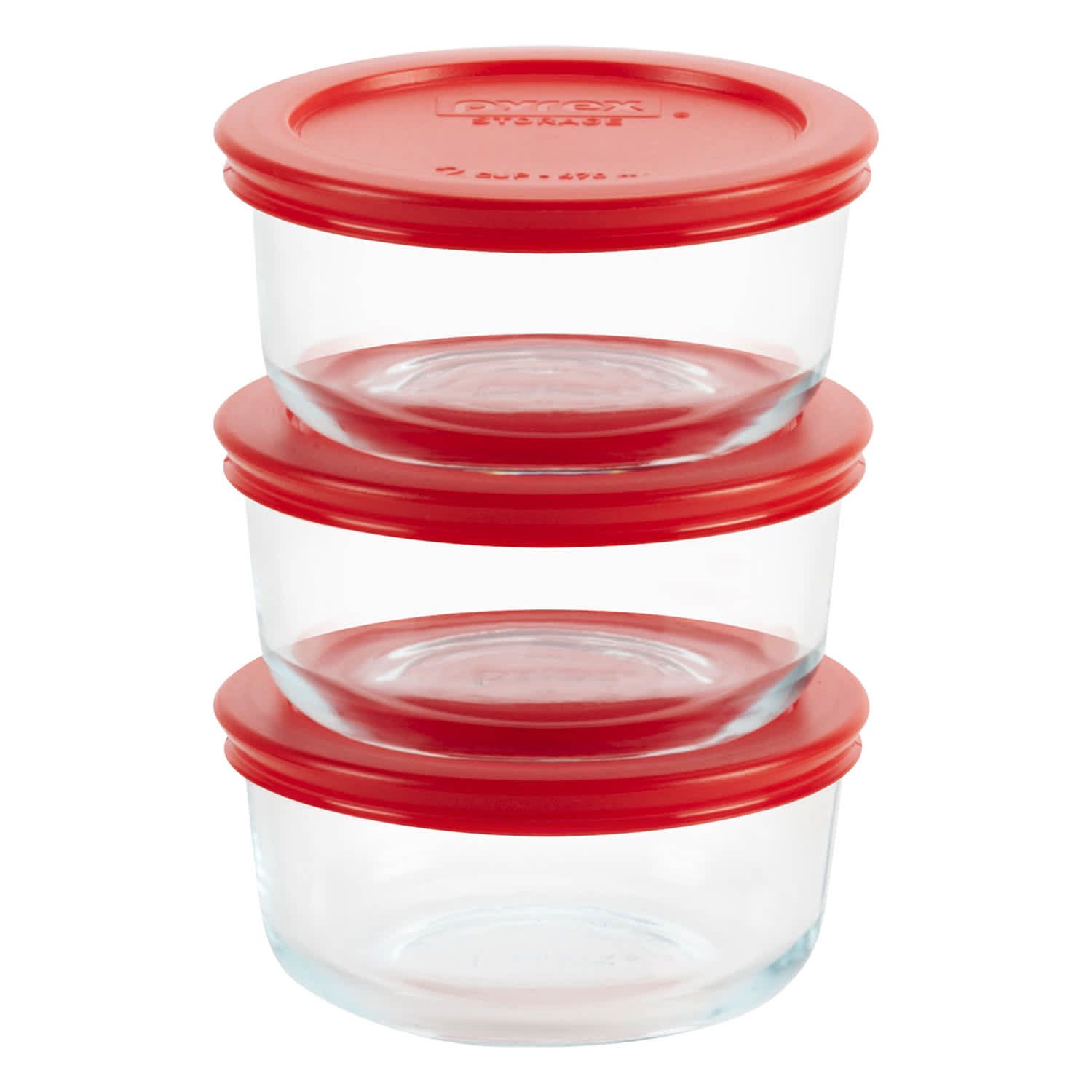 Pyrex 2 Cup 6Pc Round Glass Food Storage Value Pack Red