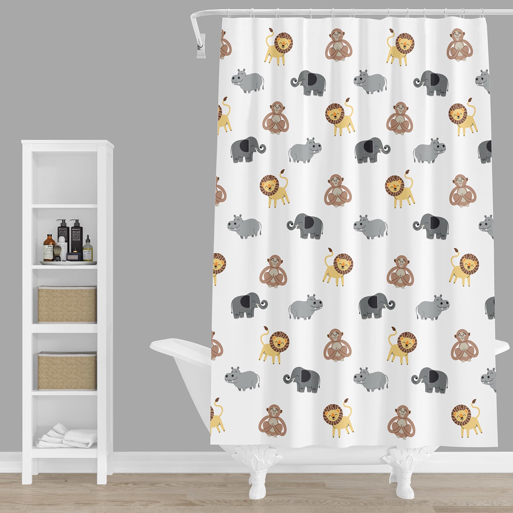 Tiny Dreamers Zoo Animals Printed Shower Curtain, 72"