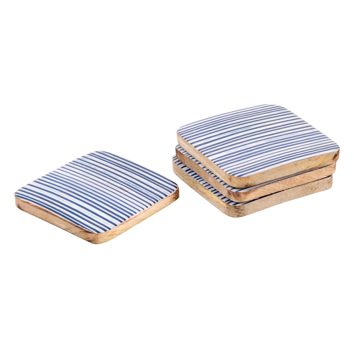 Set of 4 Square Blue & White Striped Coasters
