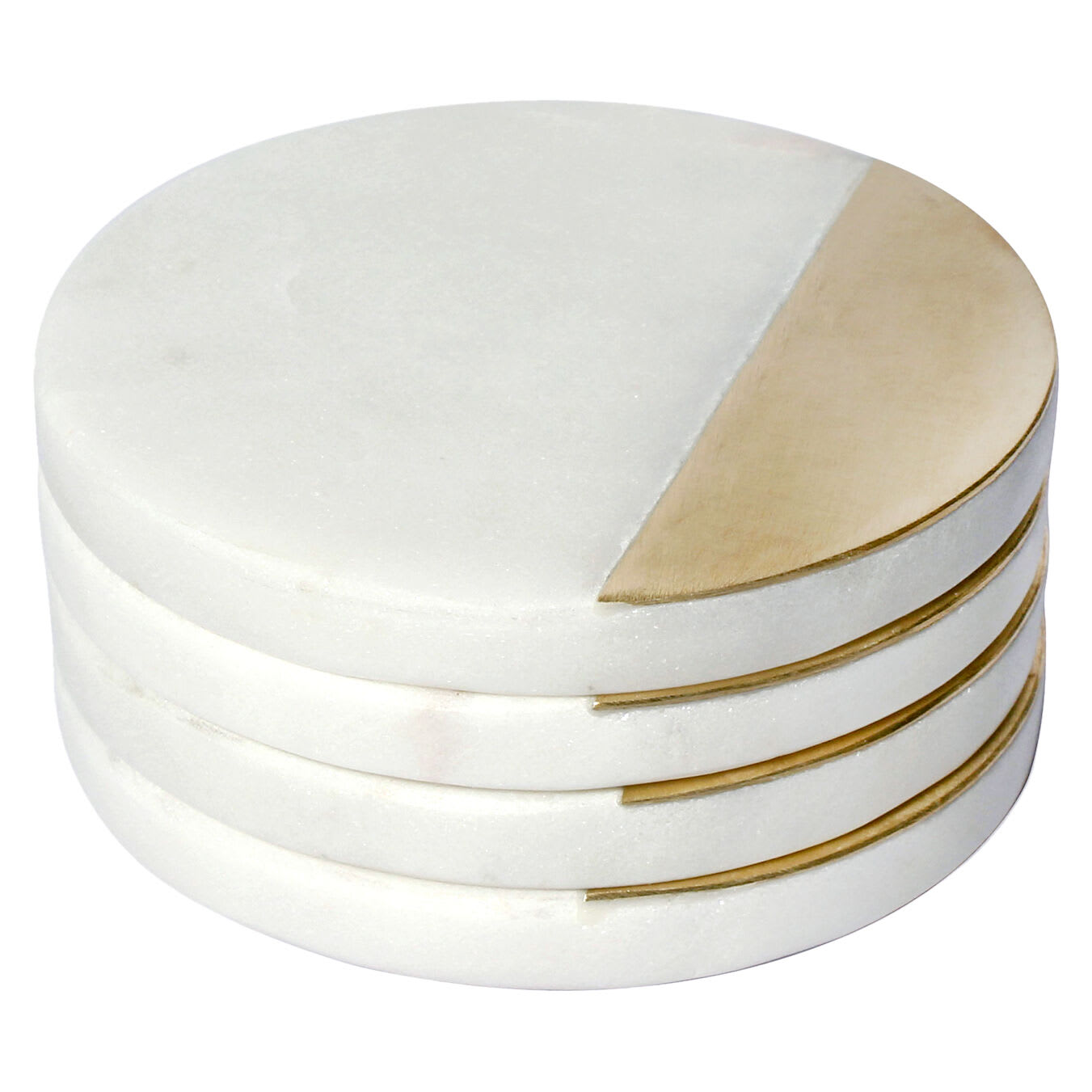 Set of 4 White Marble & Brass Inlay Coasters