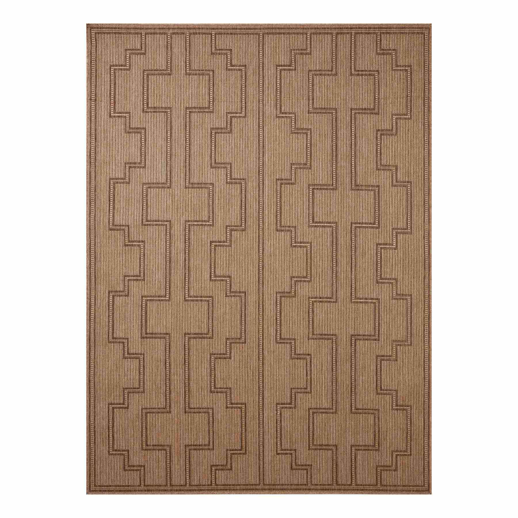 (E502) Tracey Boyd Toledo Brown Geo Outdoor Area Rug, 7x10