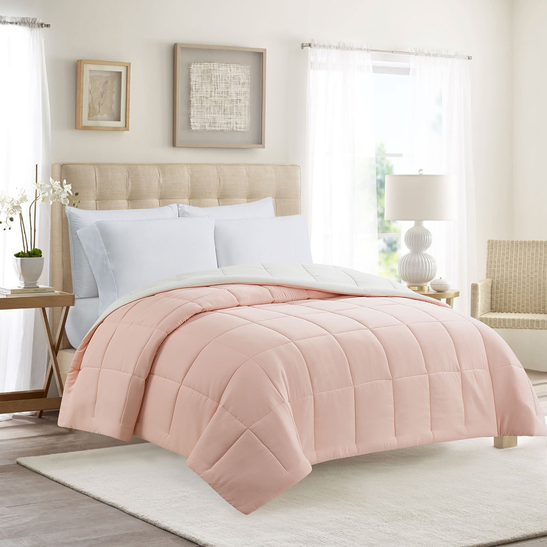 Pink & Ivory Reversible Brushed Microfiber Comforter, Full/Queen