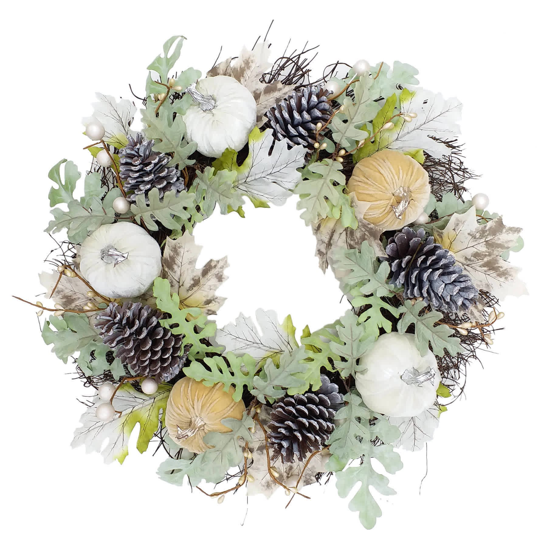 Velvet Pumpkin, Pinecone & Berry Spiral Vine Wreath, 24"