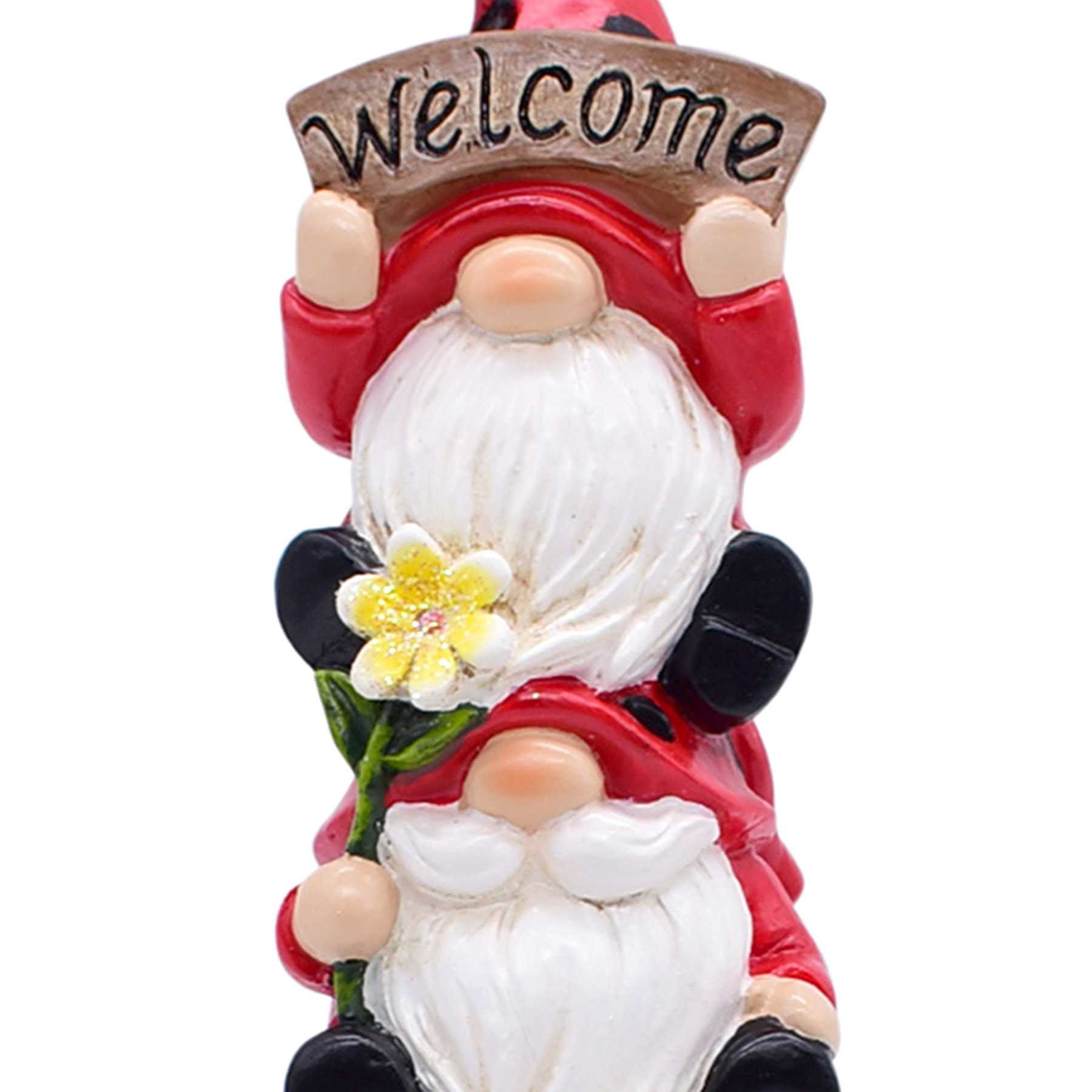 Stacked Ladybug Gnomes Outdoor Garden Statue, 9"