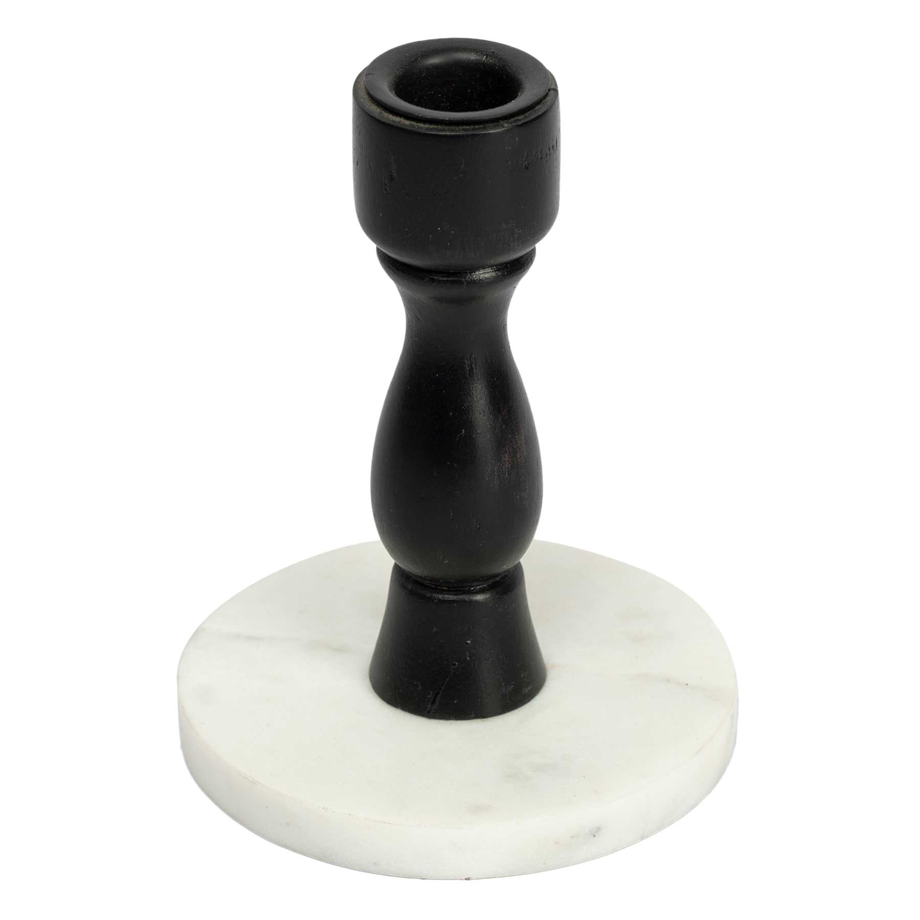 White Wooden Taper Candle Holder with Marble Base, 5"