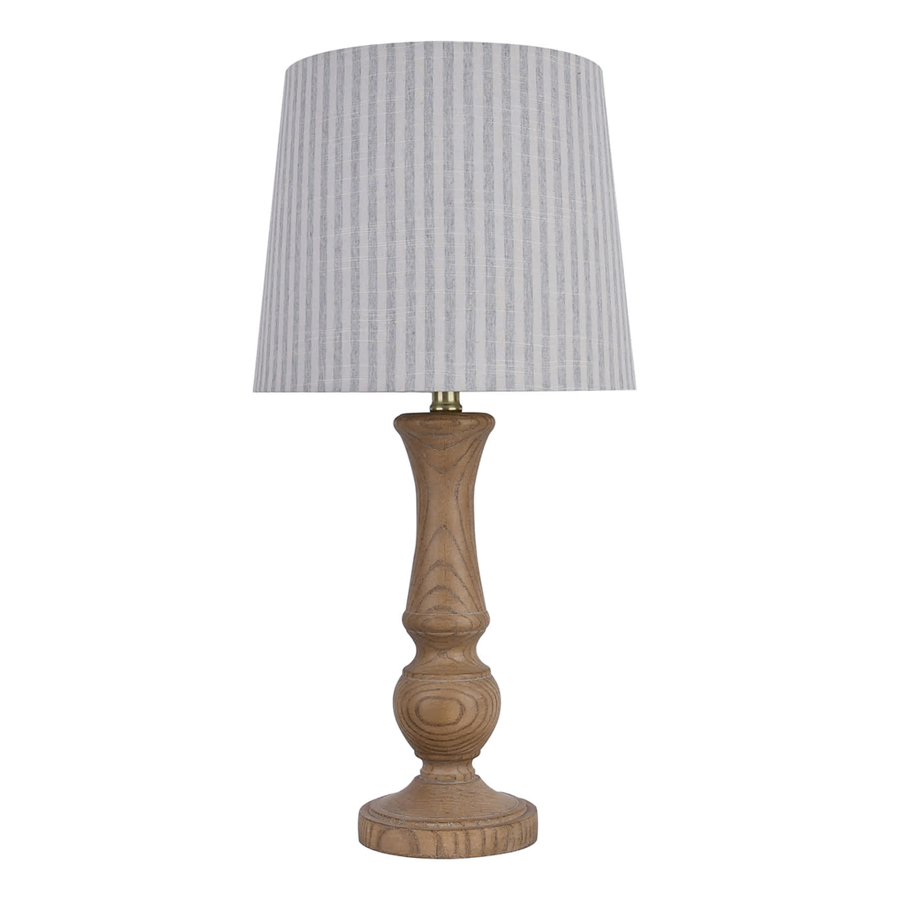 Honeybloom Beige Wood Medium Table Lamp with Striped Shade, 24"
