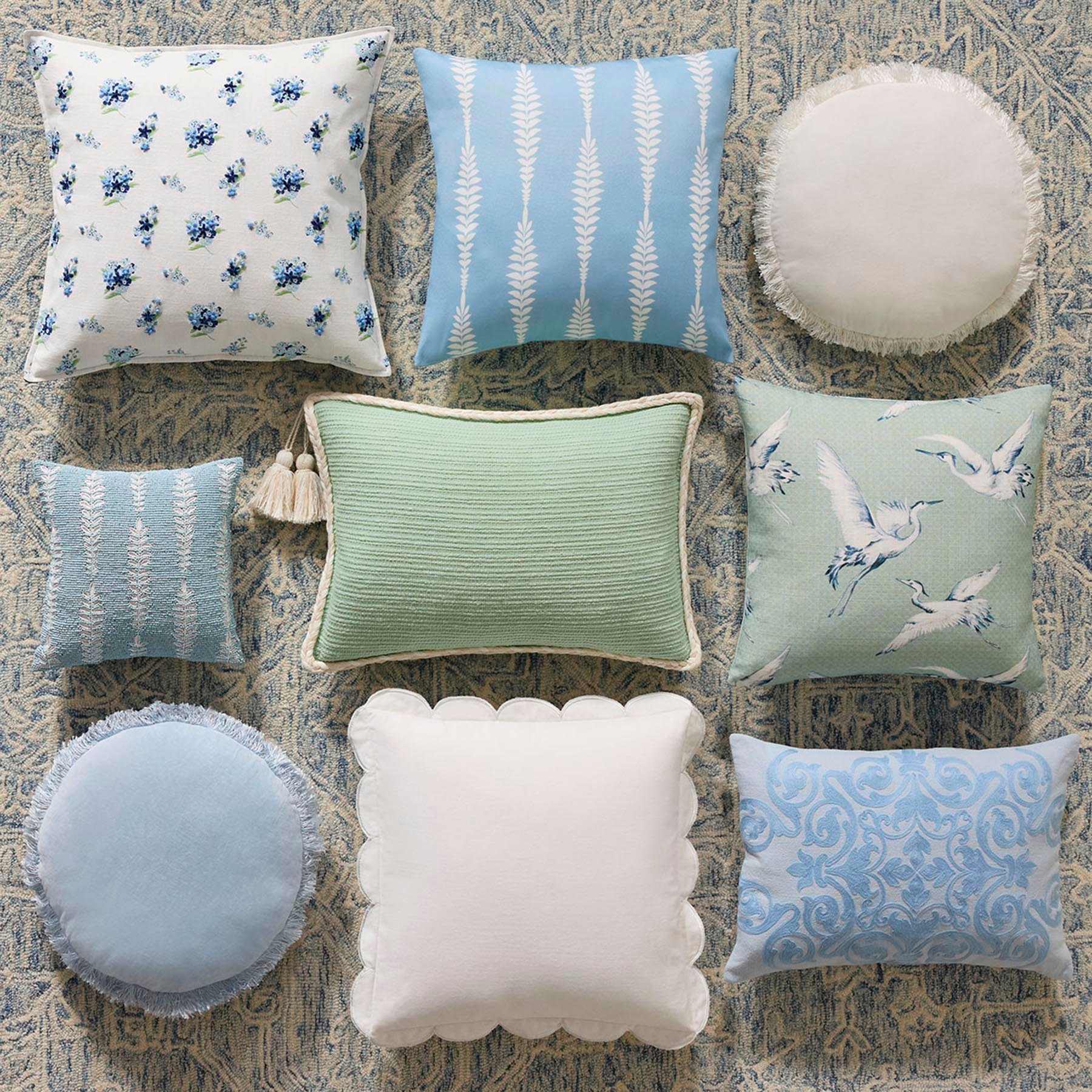 Providence White & Blue Ditsy Floral Throw Pillow, 18"