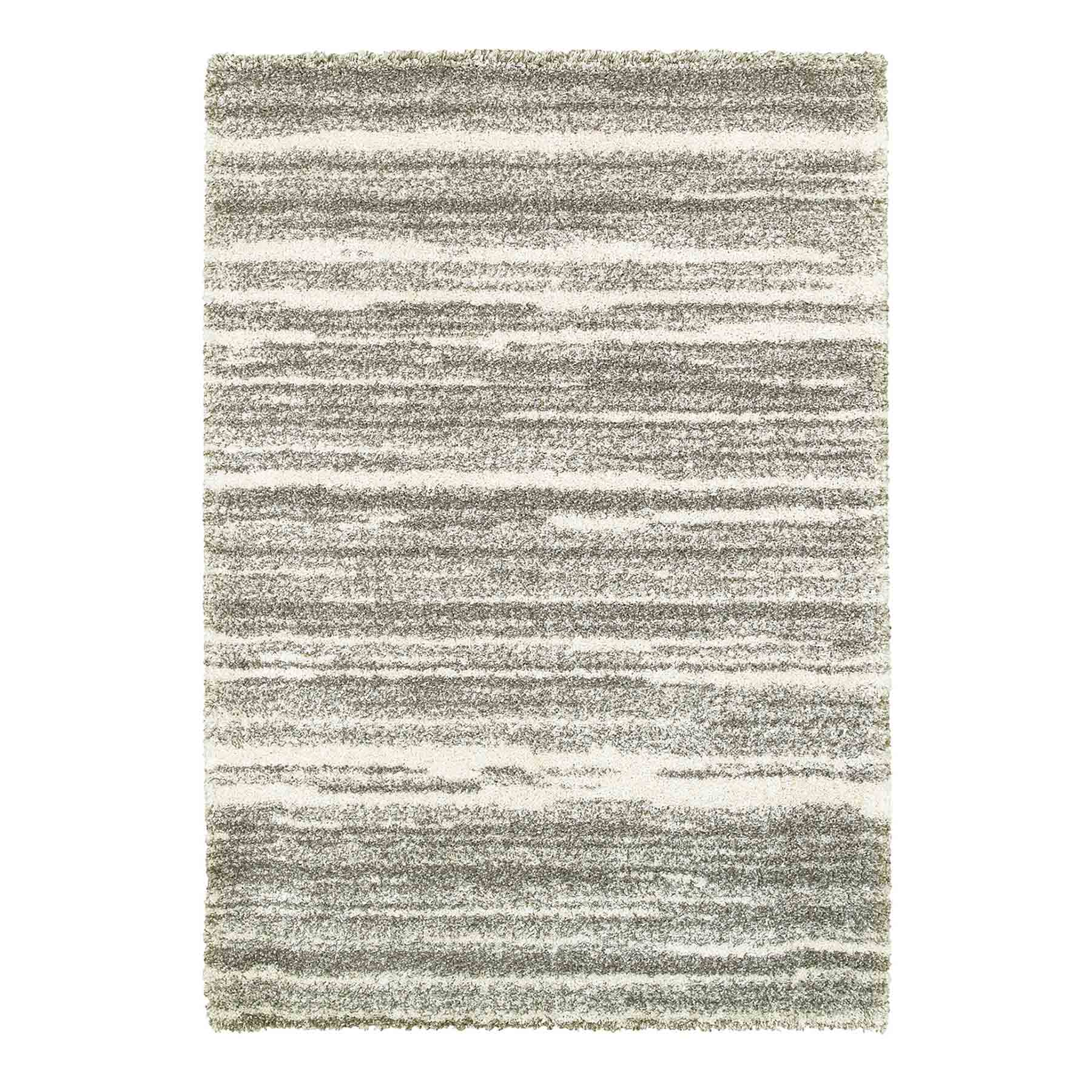 (A345) Lizzy Grey & Ivory Shag Area Rug, 5x8