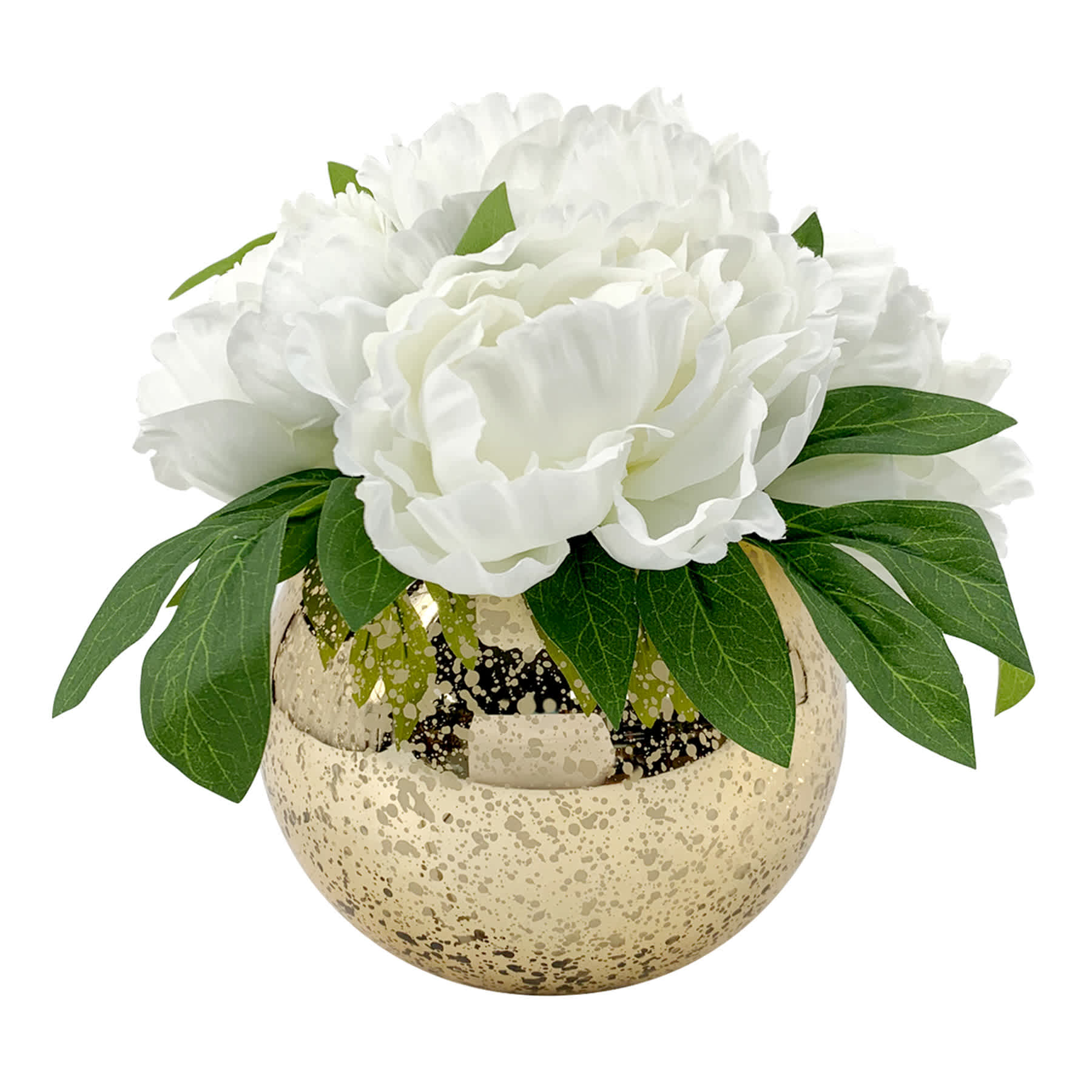 Providence White Peony in Gold Glass Planter, 8"