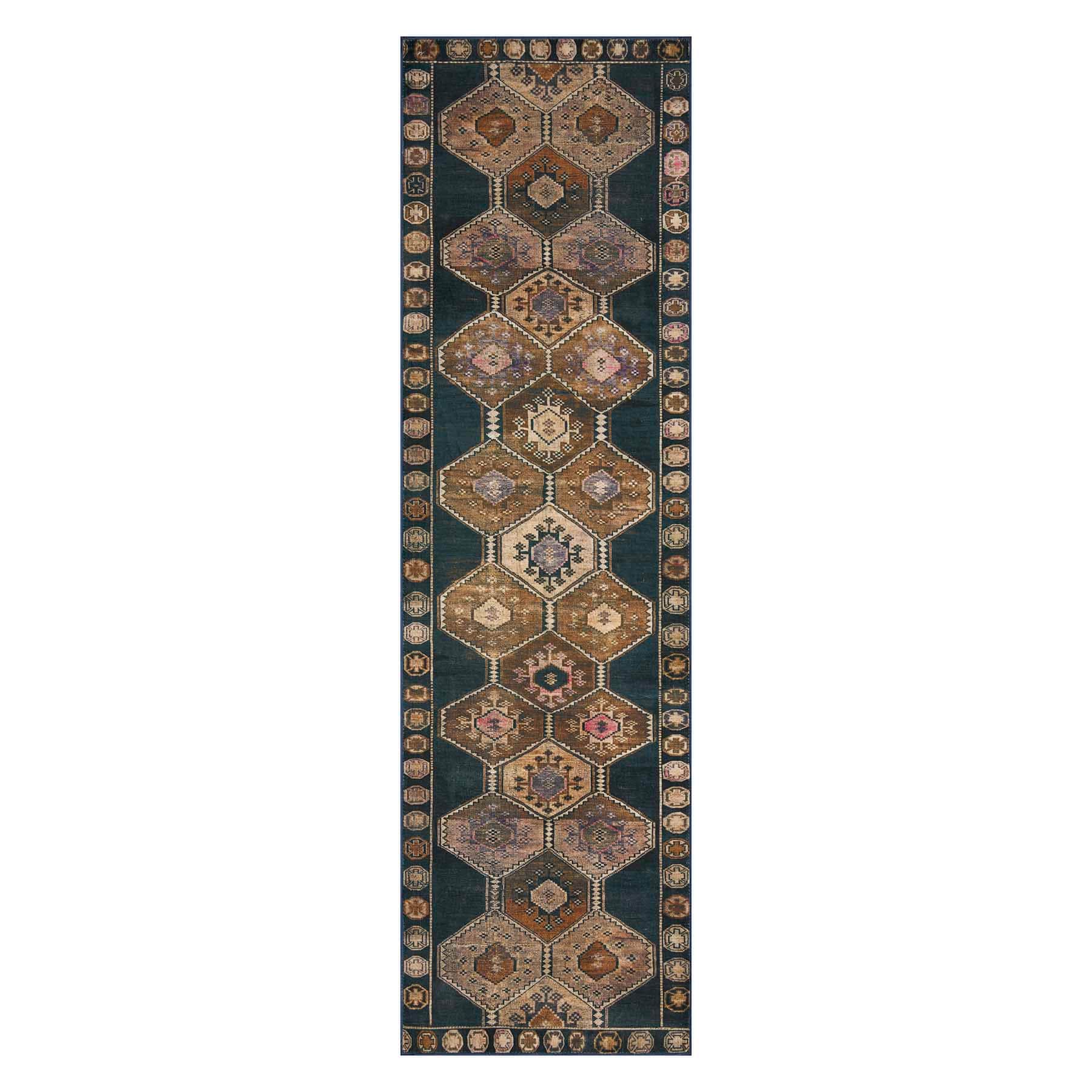 (D571) Freya Black Medallion Washable Runner, 2x7