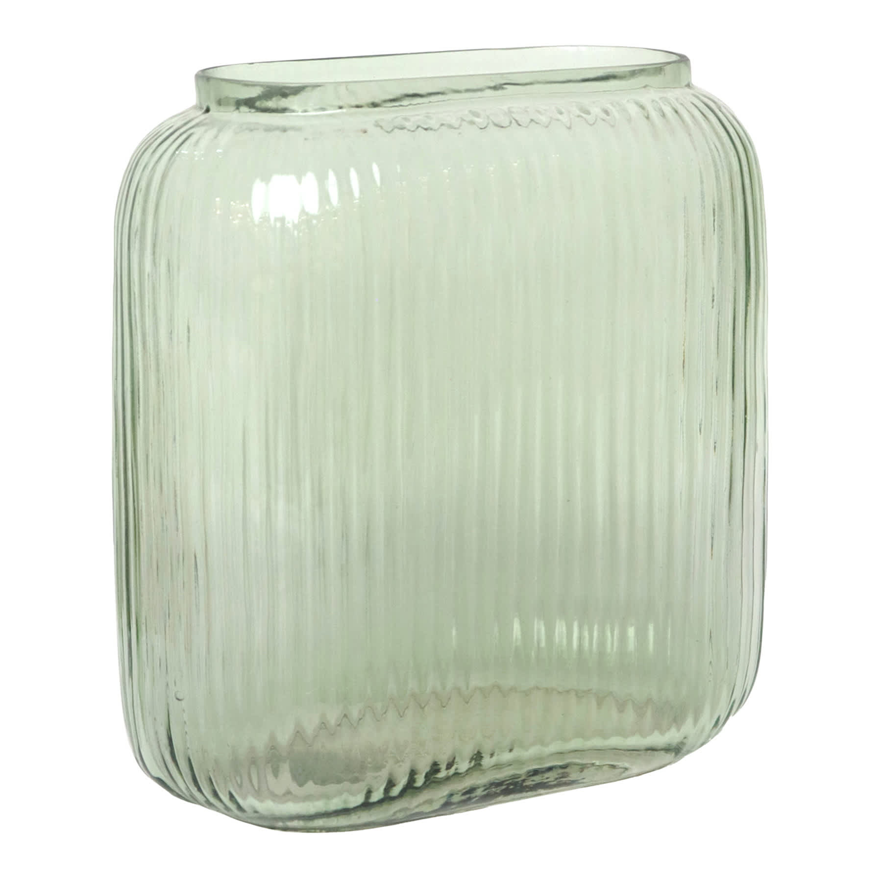 Green Rectangle Ribbed Vase, 7"