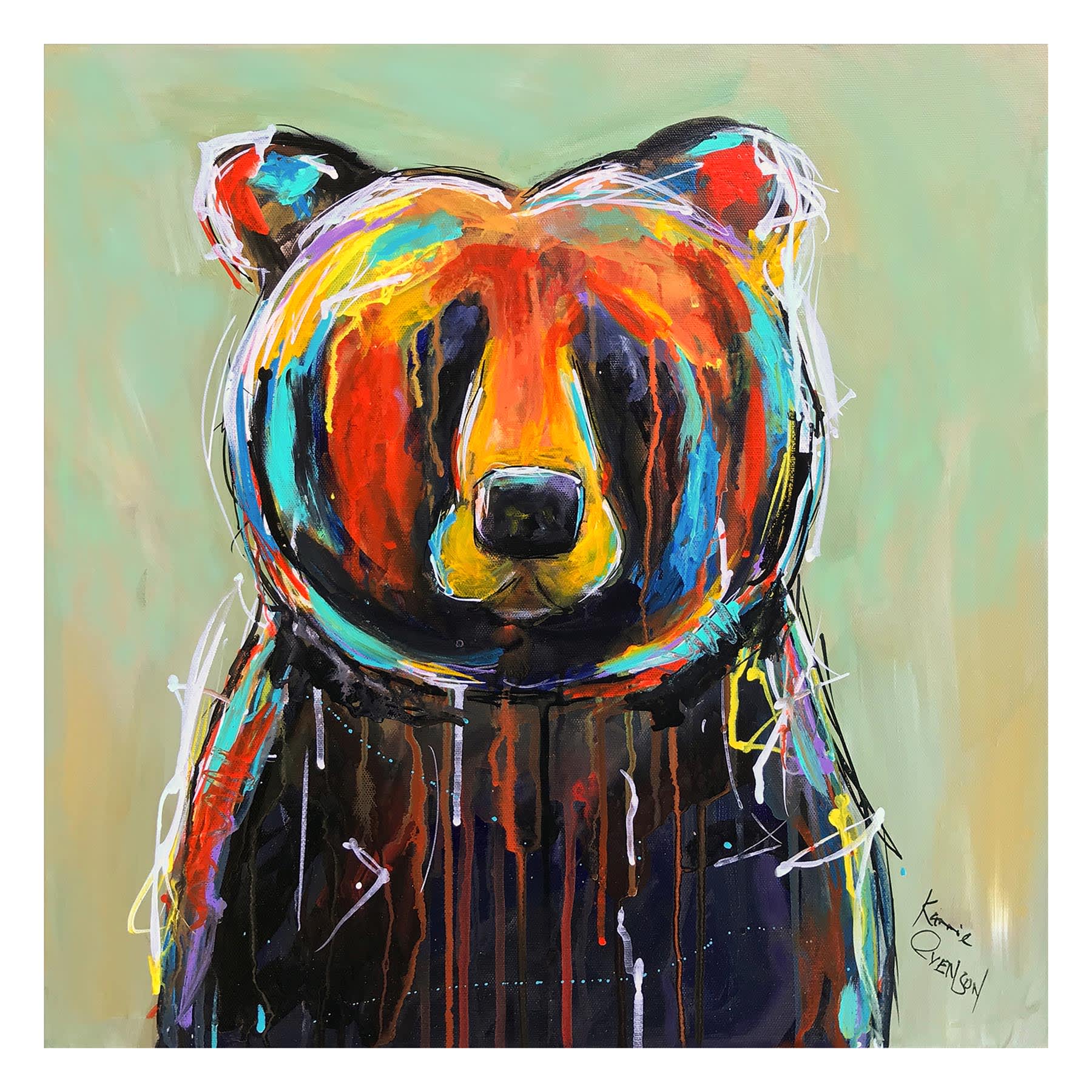 Paint Drip Black Bear Canvas Wall Art, 22"