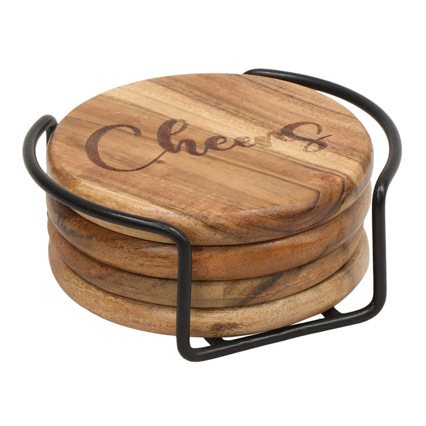 Cheers Brown Wood Coaster Set