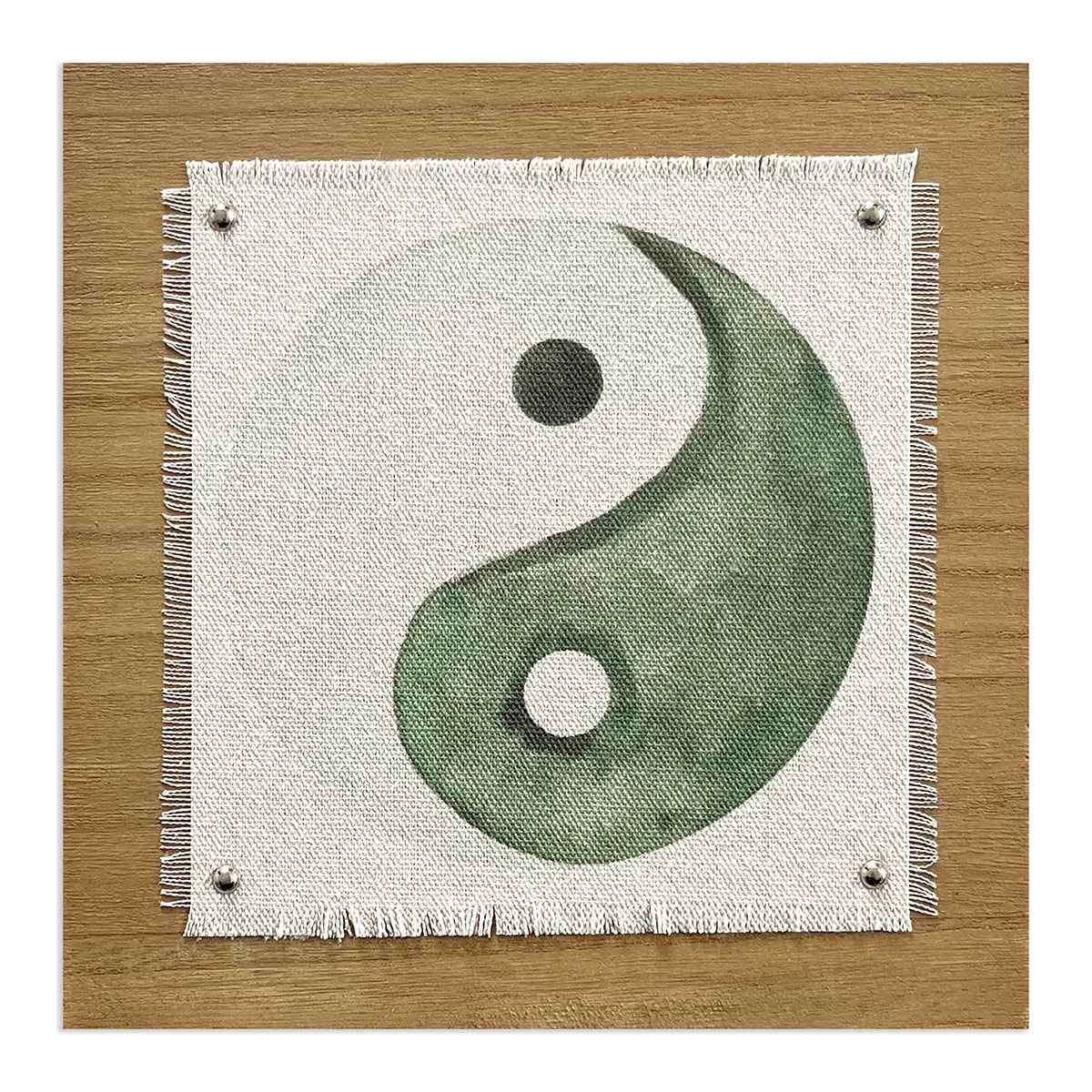 Sage Serenity Yin Yang Print Wood with Linen Tabletop Sign, 8"