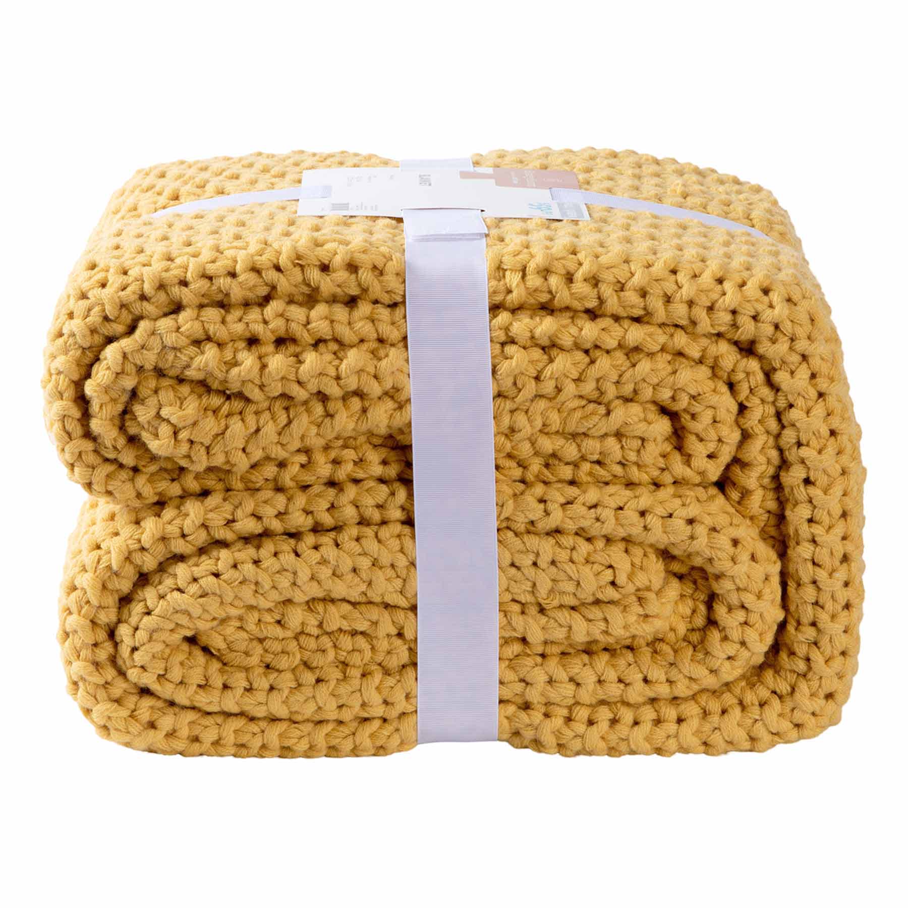 Honeybloom Yellow Sweater Knit Bed Blanket, Full/Queen