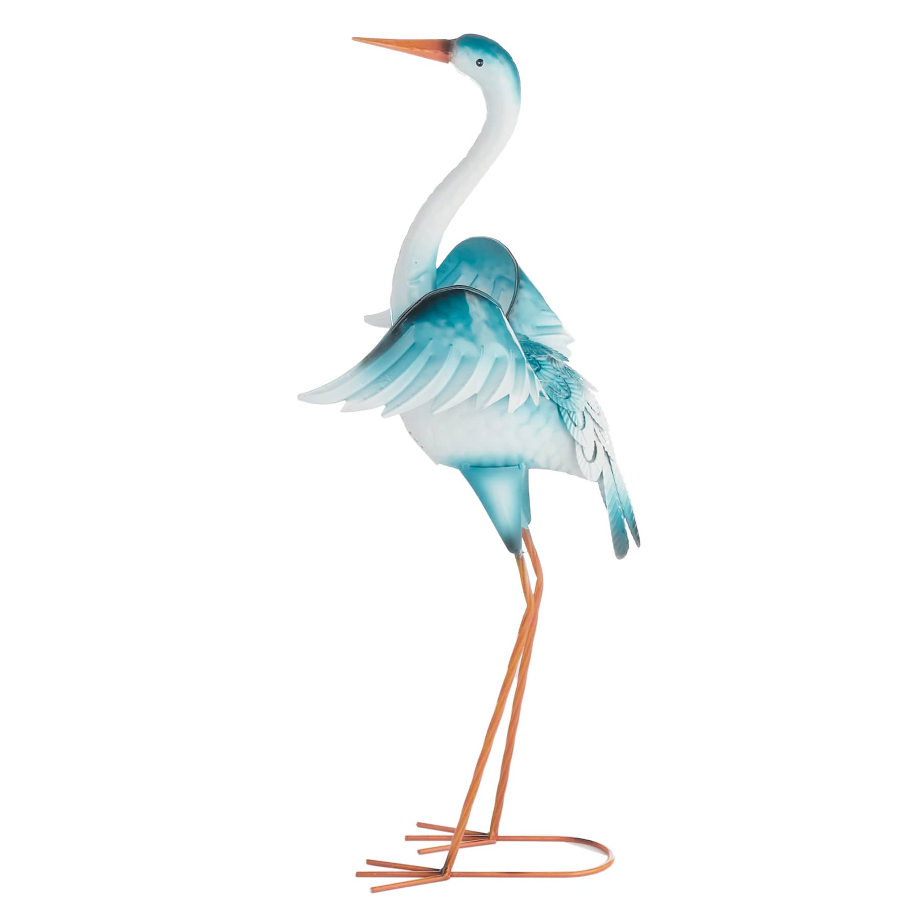 Blue & White Metal Crane Outdoor Garden Statue, 27"