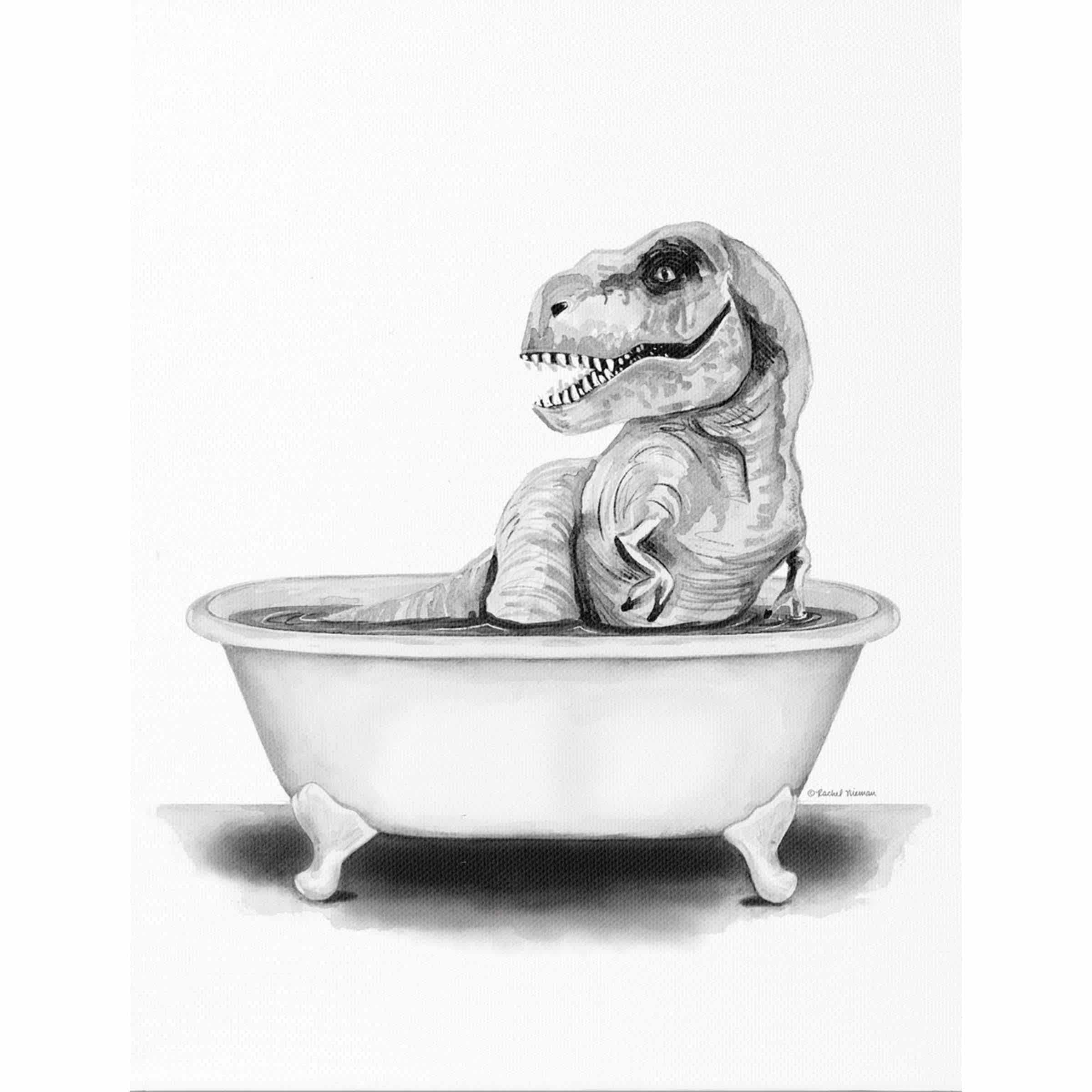 T. Rex In Bathtub Canvas Wall Art, 12x16