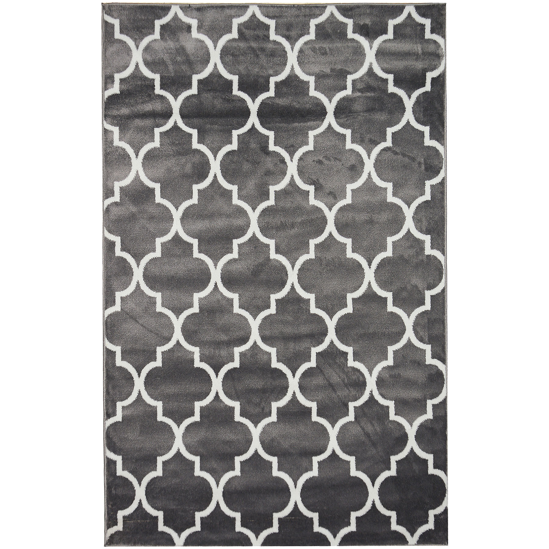 (D394) Dark Grey & White Quatrefoil Design Area Rug, 5x7