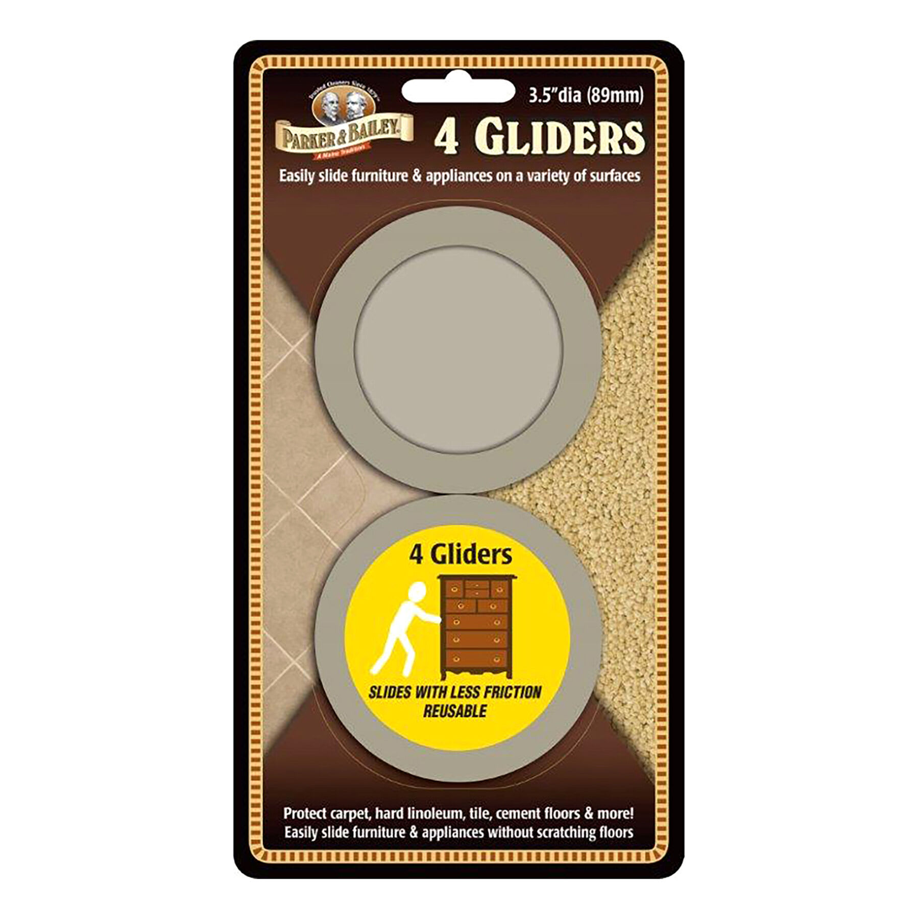 Parker & Bailey 4-Pack Hard Floor Gliders, 3.5"