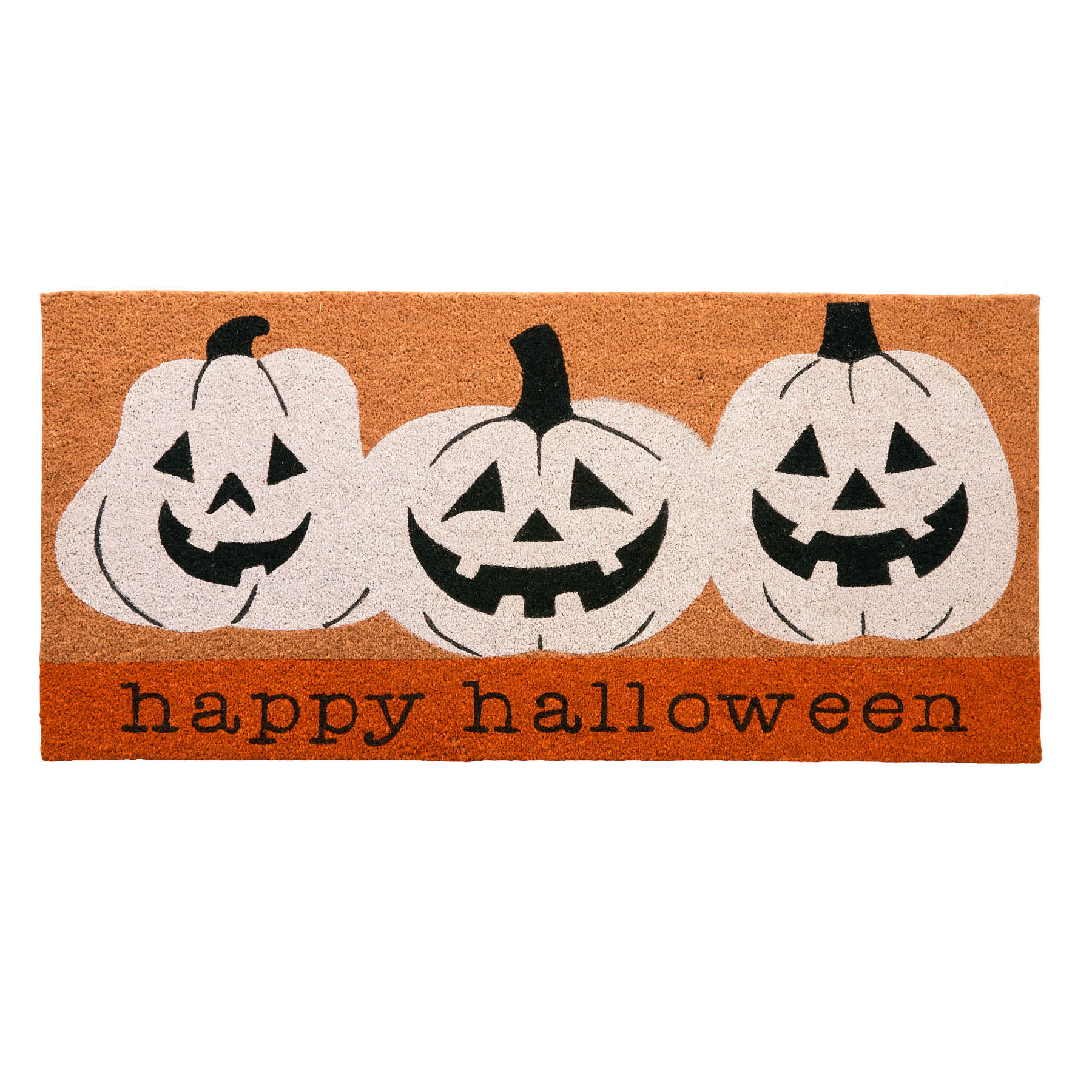 Happy Haunting White Jack-o'-Lantern Happy Halloween Coir Mat, 22x47