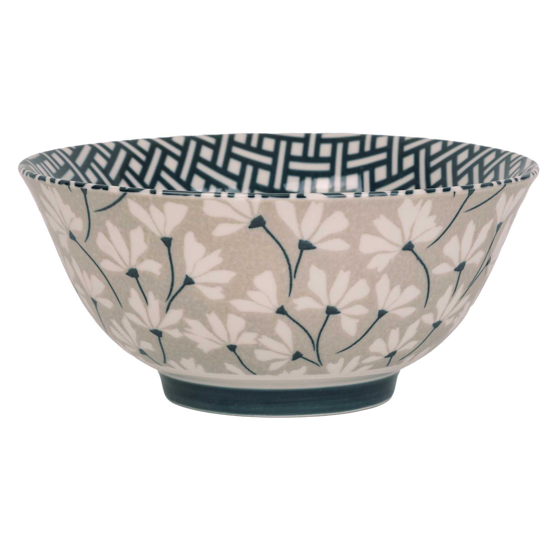 Grey & Navy Flower Print Bowl, 6"