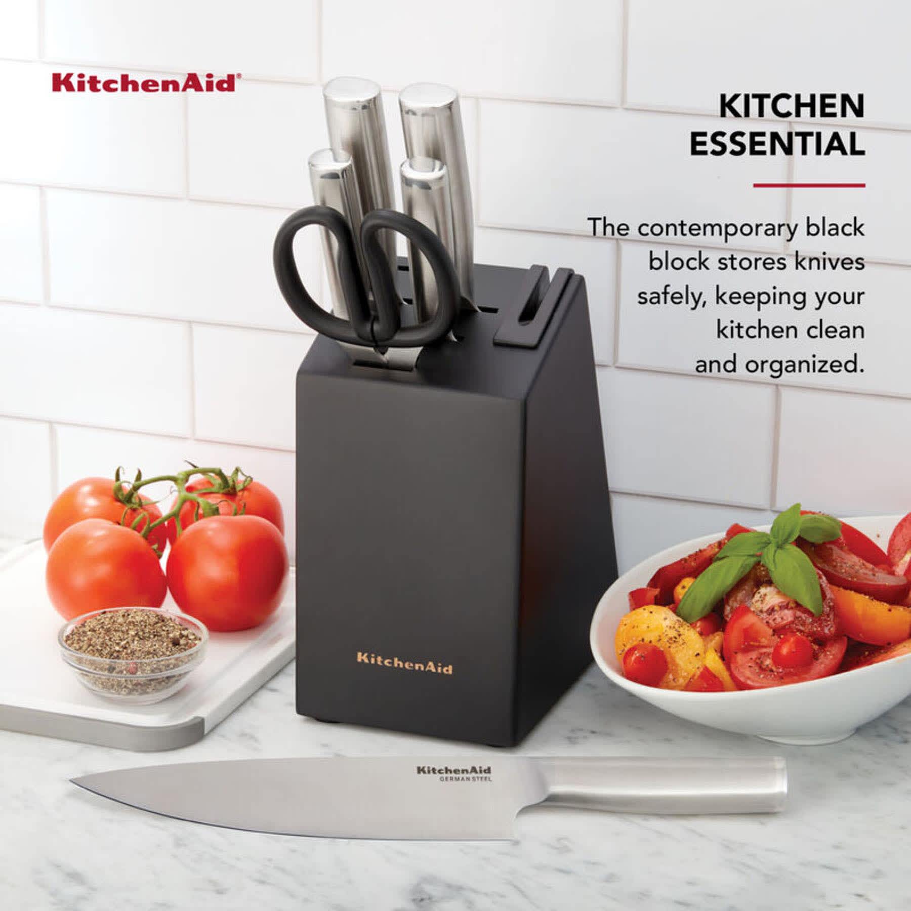 KitchenAid 7-Piece Gourmet Stainless Steel Cutlery Block Set, Black