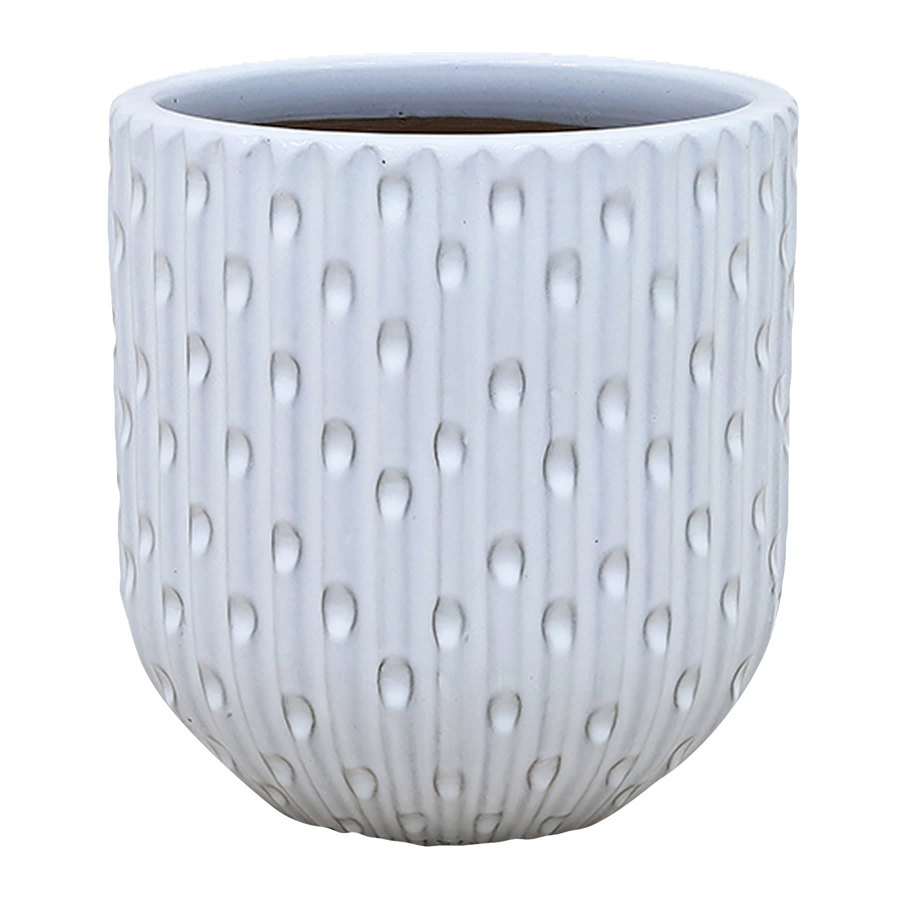 Providence White Dimpled Round Outdoor Planter, Medium