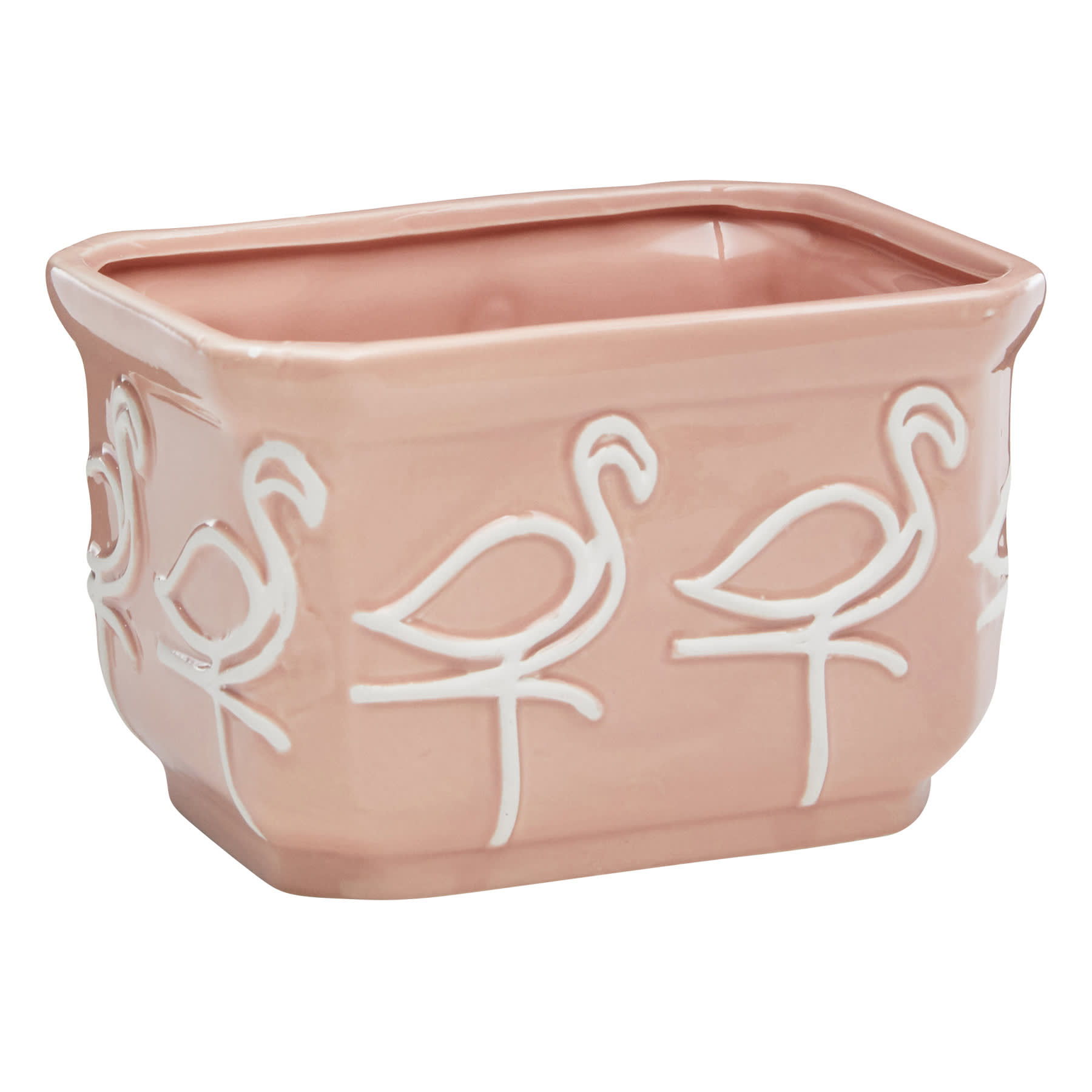 Providence Indoor Pink Flamingo Ceramic Square Planter, 4.8"